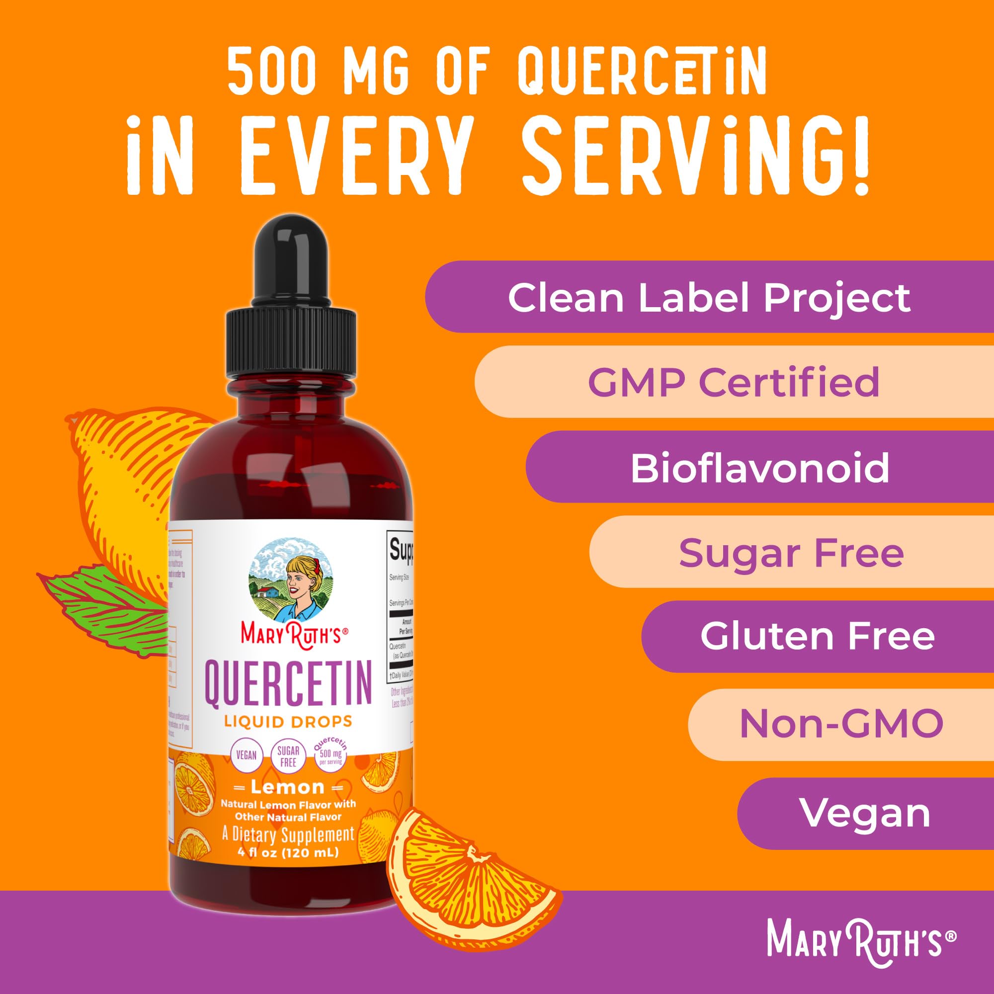 MaryRuth Organics Quercetin Liquid Drops | Sugar Free | 500mg for Adults 18 & Over | Cardiovascular Health for Adults | Bioflavonoid | Vegan | Non-GMO | Gluten Free | 4 Fl Oz MARYRUTH'S uk supplements