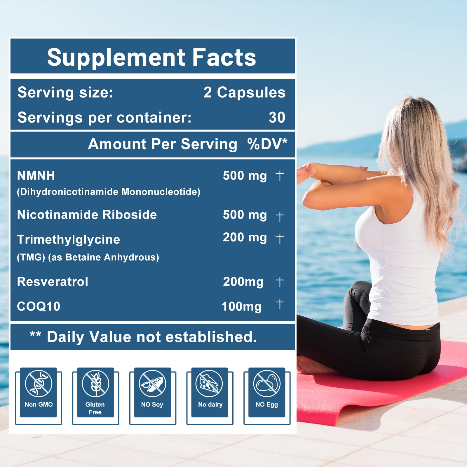 500mg NMNH, NMN Supplement Alternative with NR, TMG, Resveratrol, COQ10, NAD Supplement, Anti Aging, Energy, Boost NAD+ Levels, 60 Capsules inGreens uk supplements