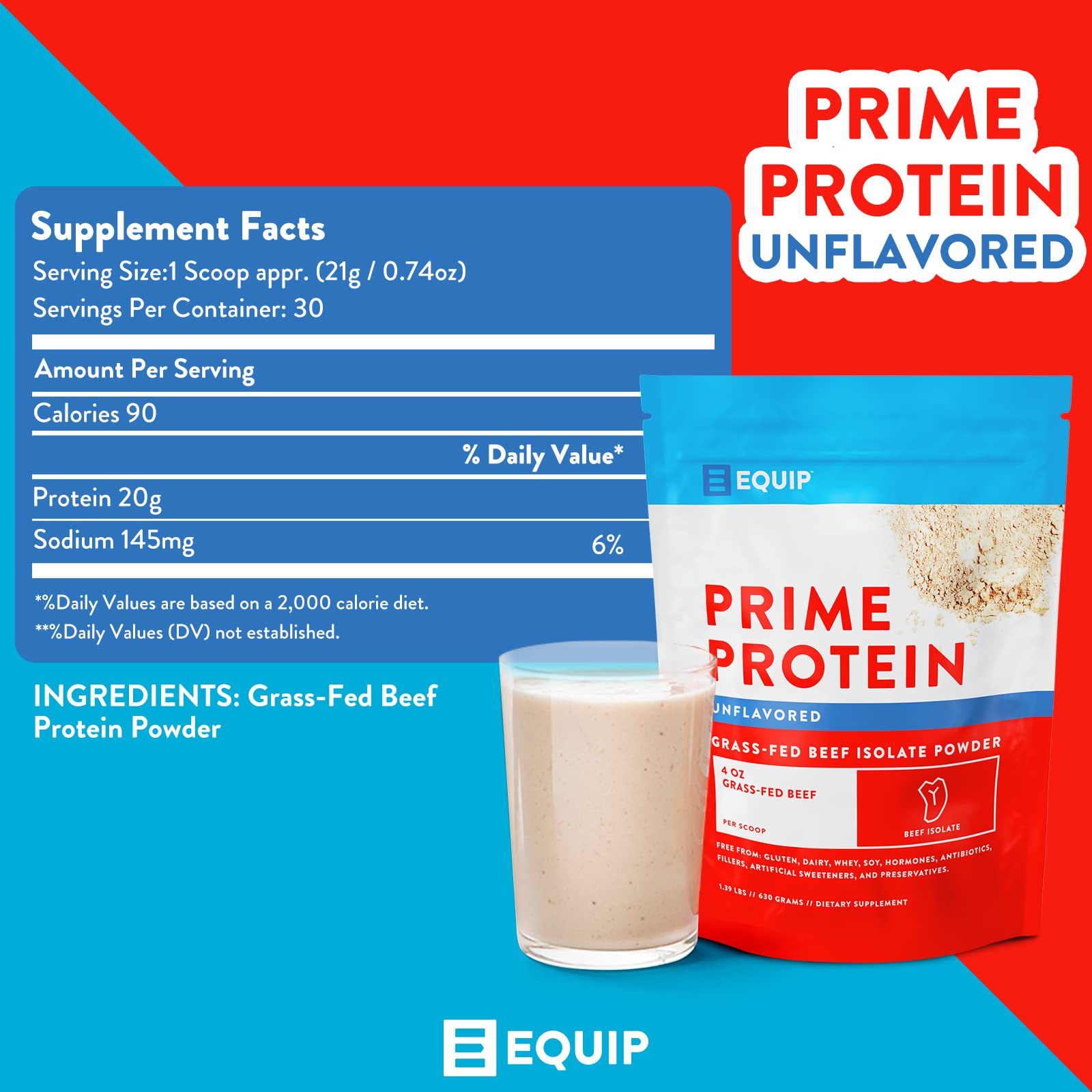 Equip Foods Prime Protein - Grass Fed Beef Protein Powder Isolate - Paleo and Keto Friendl Equip uk supplements