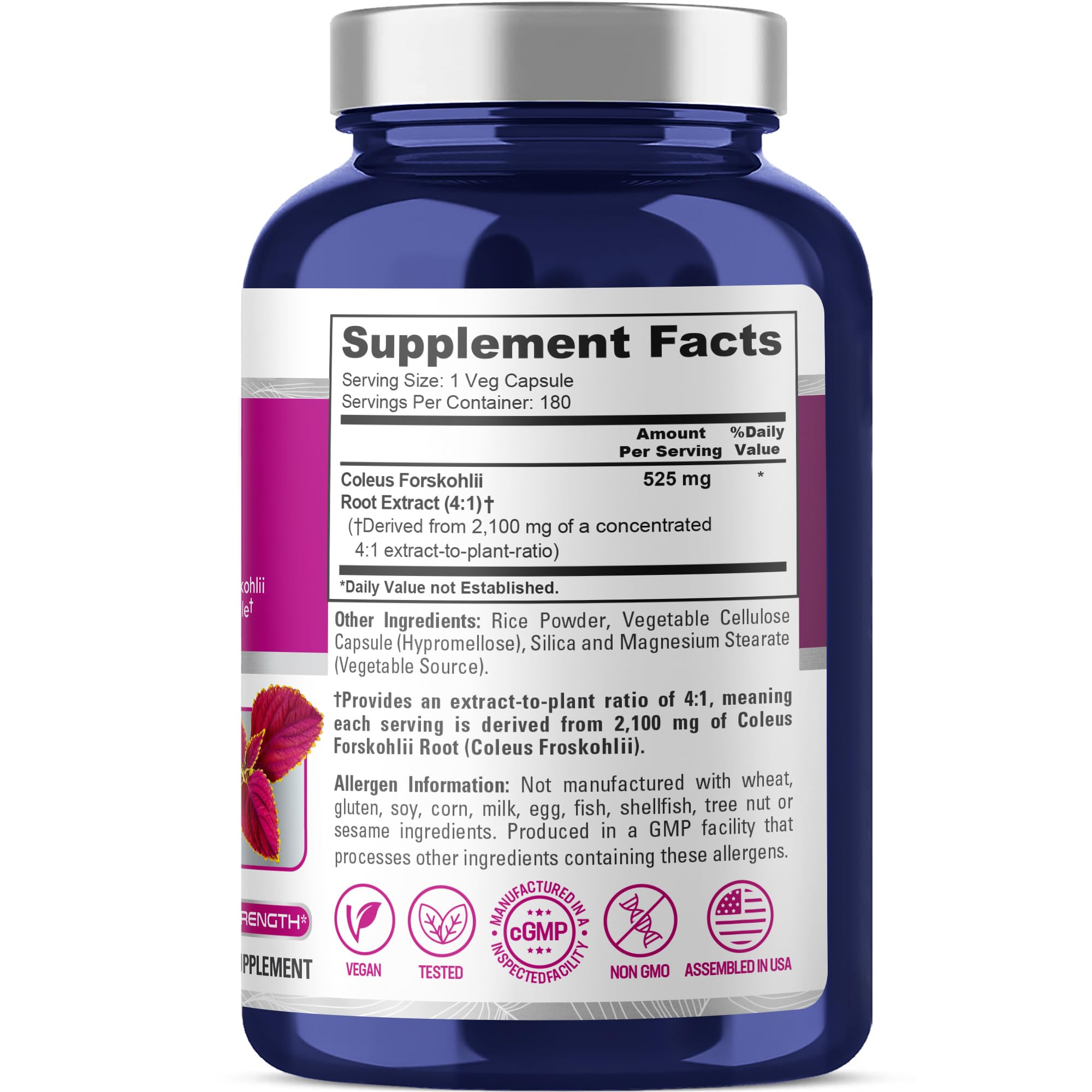 NusaPure Forskohlii 4:1 Extract, 525 mg Equivalent to 21,00 mgper Veggie Caps - 180 Capsules (Non-GMO, Vegan & Gluten Free) NusaPure uk supplements