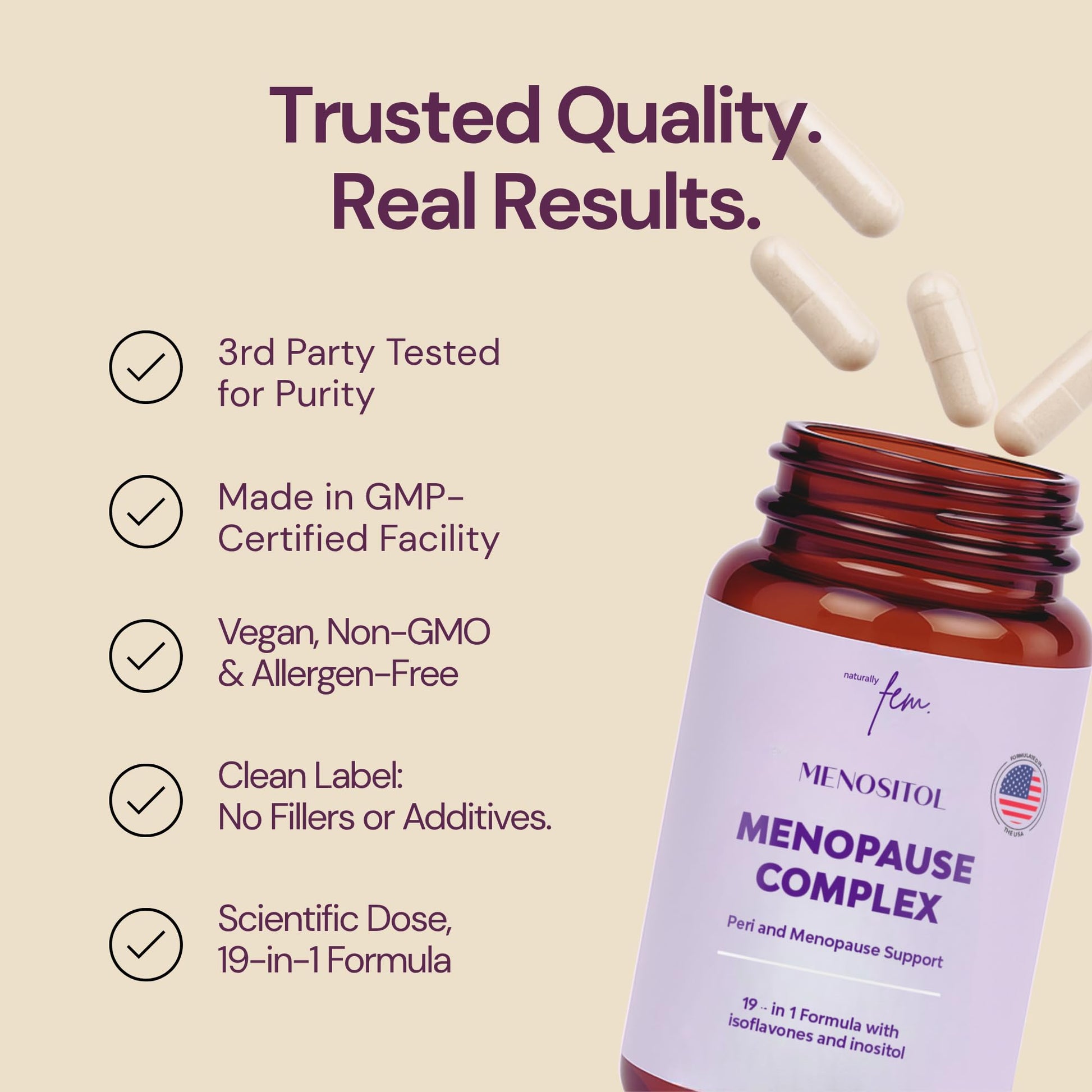 Inositol FEM Menositol 19-in-1 60Caps, Perimenopause & Menopause Supplements for Women Weight Loss with Myo-Inositol, D-chiro and Isoflavones, Control Metabolic Health, 100% Natural, Hormone, SoyFree QSTA uk supplements