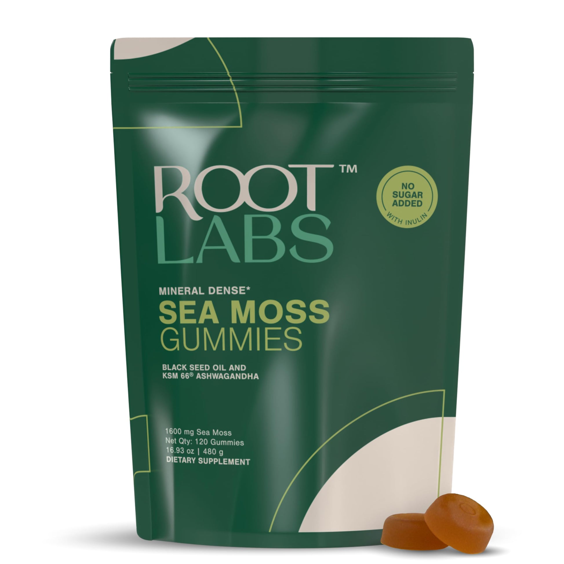 ROOT LABS Sea Moss Gummies I 92+ Minerals I Black Seed Oil I KSM 66 Ashwagandha I Lab Tested I No Added Sugar | for Men, Women I Non-GMO I 100% Natural & Organic I 1600 mg I 120 Gummy ROOT LABS uk supplements