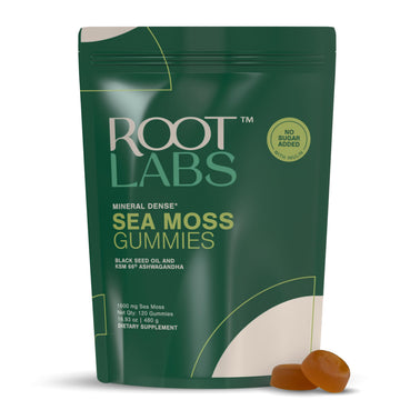 ROOT LABS Sea Moss Gummies I 92+ Minerals I Black Seed Oil I KSM 66 Ashwagandha I Lab Tested I No Added Sugar | for Men, Women I Non-GMO I 100% Natural & Organic I 1600 mg I 120 Gummy ROOT LABS uk supplements