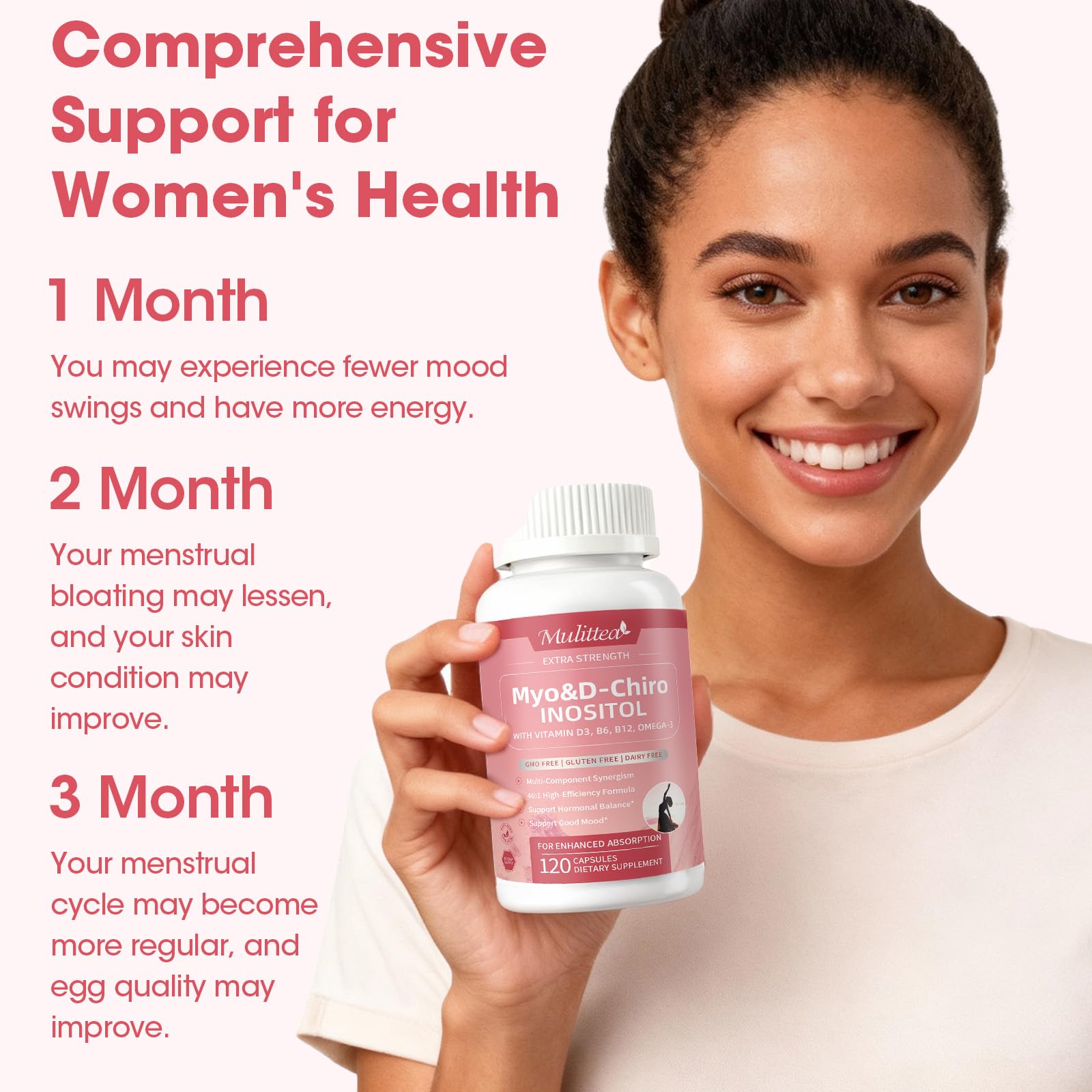 Mulittea Myo-Inositol & D-Chiro Supplement for Women - 14-in-1 Liposomal Inositol with Folic Acid,Omega-3 & Multivitamin for Hormone Balance,Support Ovarian,Skin & Mood- 40:1 Vegan 120 Capsules Mulittea uk supplements