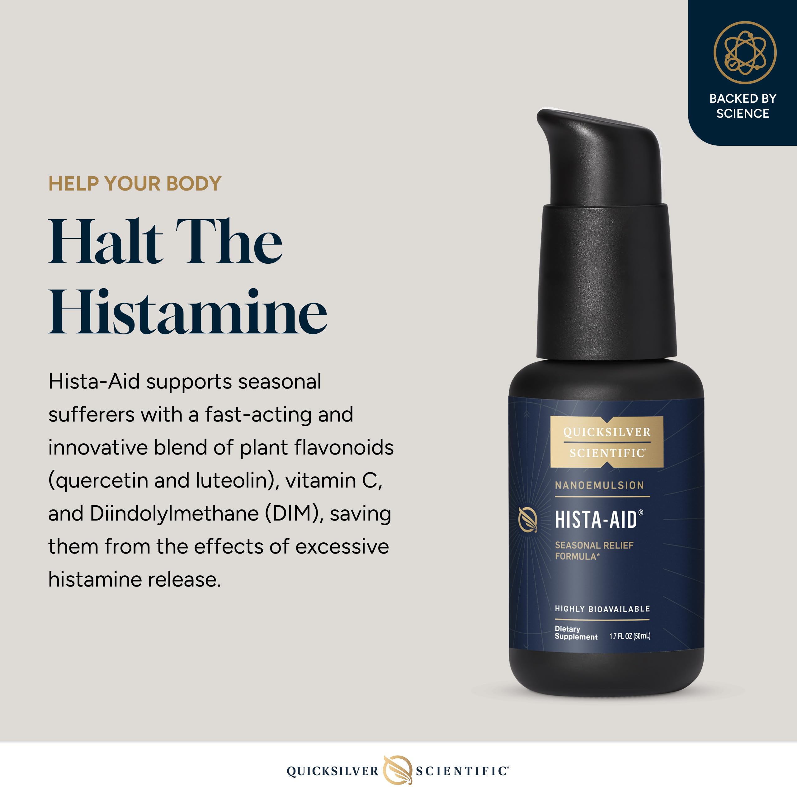 Quicksilver Scientific Nanoemulsified Hista-Aid - Flavonoids to Help Maintain Healthy Histamine Levels - Liposomal Vitamin C, DIM, Luteolin & Quercetin Liquid (50ml) Quicksilver Scientific uk supplements