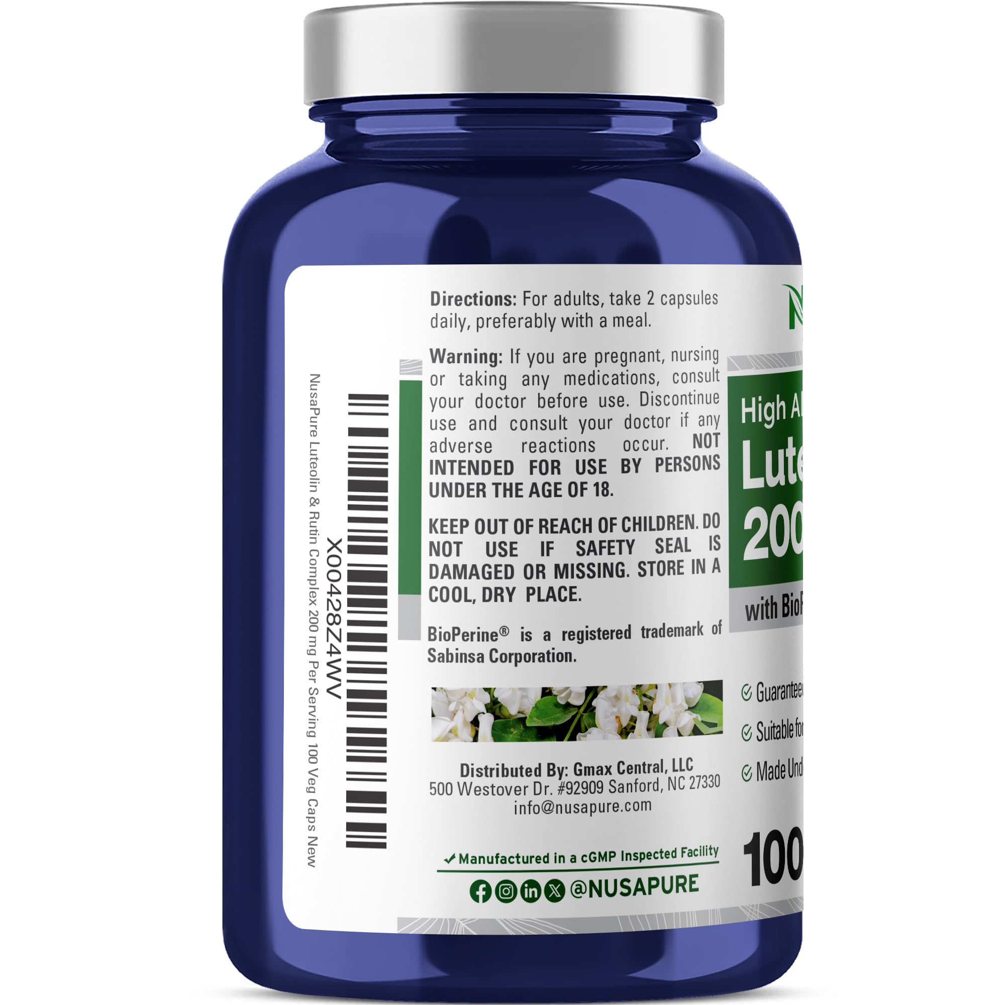NusaPure Luteolin Complex with Rutin 200 mg | 100 Capsules | Vegetarian, Non-GMO & Vegan Flavonoid Formula NusaPure uk supplements