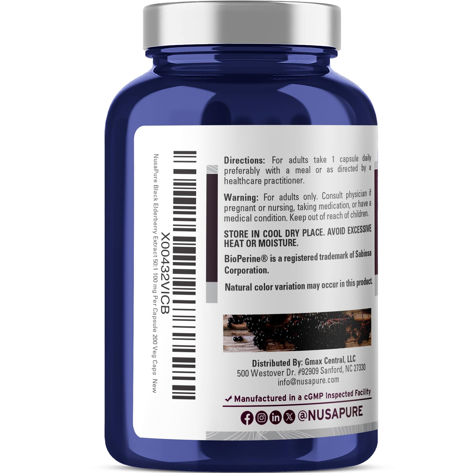 NusaPure Black Elderberry 50:1 Extract, 100 mg Equivalent to 5,000mg per Veggie Capsules, 200 Count (Vegan, Non-GMO, Bioperine) Dietary Supplement NusaPure uk supplements