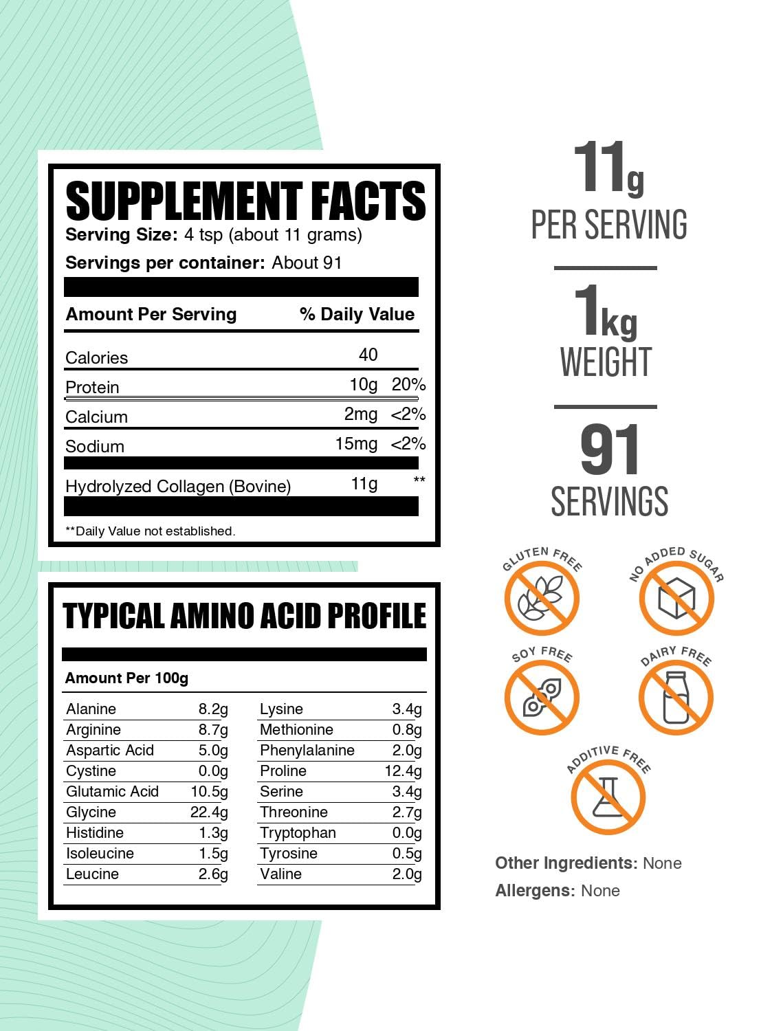 BulkSupplements.com Collagen Peptides Powder - Bovine Collagen Powder, Powdered Collagen Supplement - Hydrolyzed & Gluten Free, 11g per Serving, 1kg (2.2 lbs) (Pack of 1) BulkSupplements uk supplements