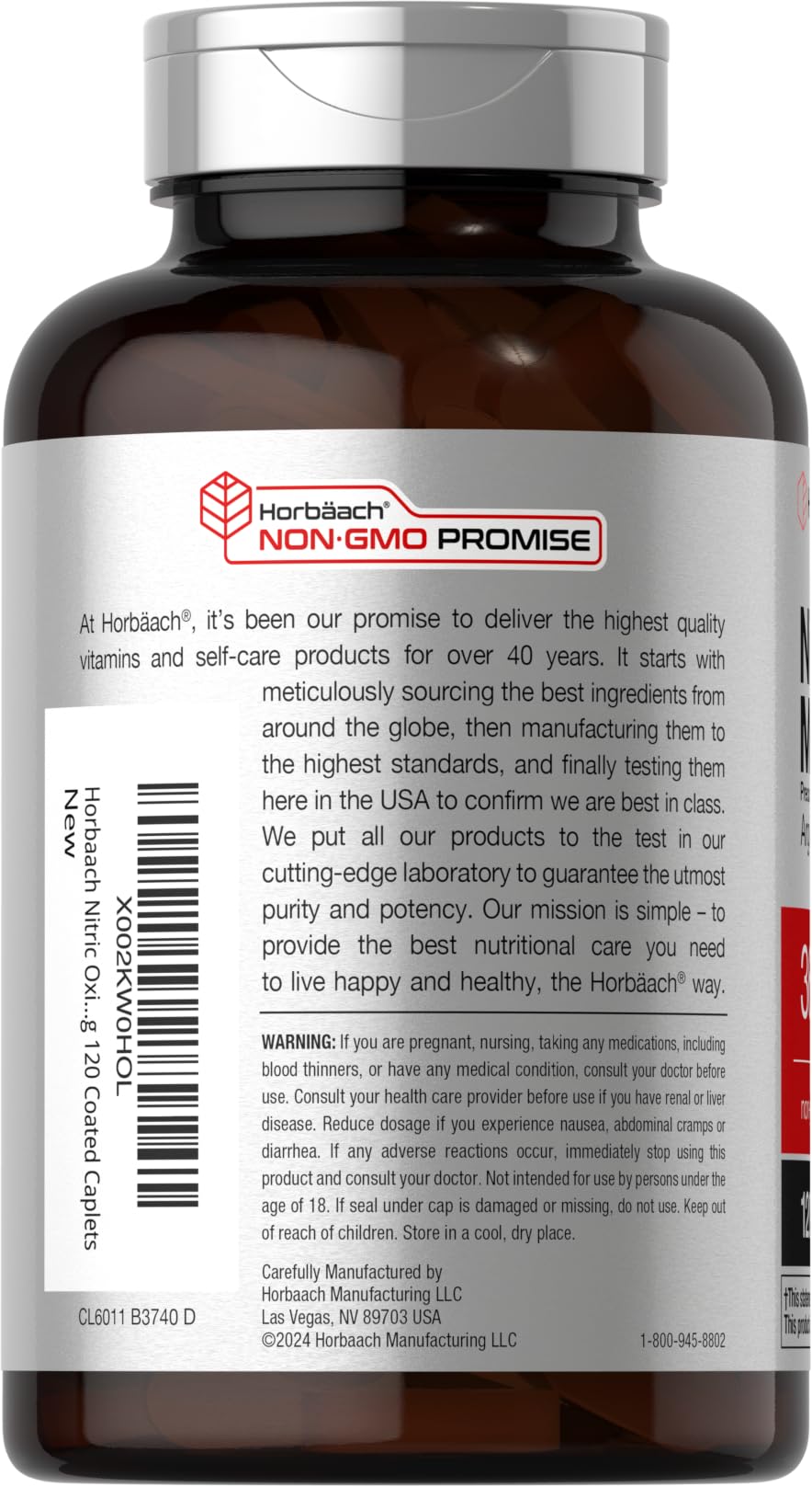 Horbäach Nitric Oxide Max 3600mg | 120 Caplets | with Arginine AAKG for Men and Women | Vegetarian, Non-GMO Horbäach uk supplements