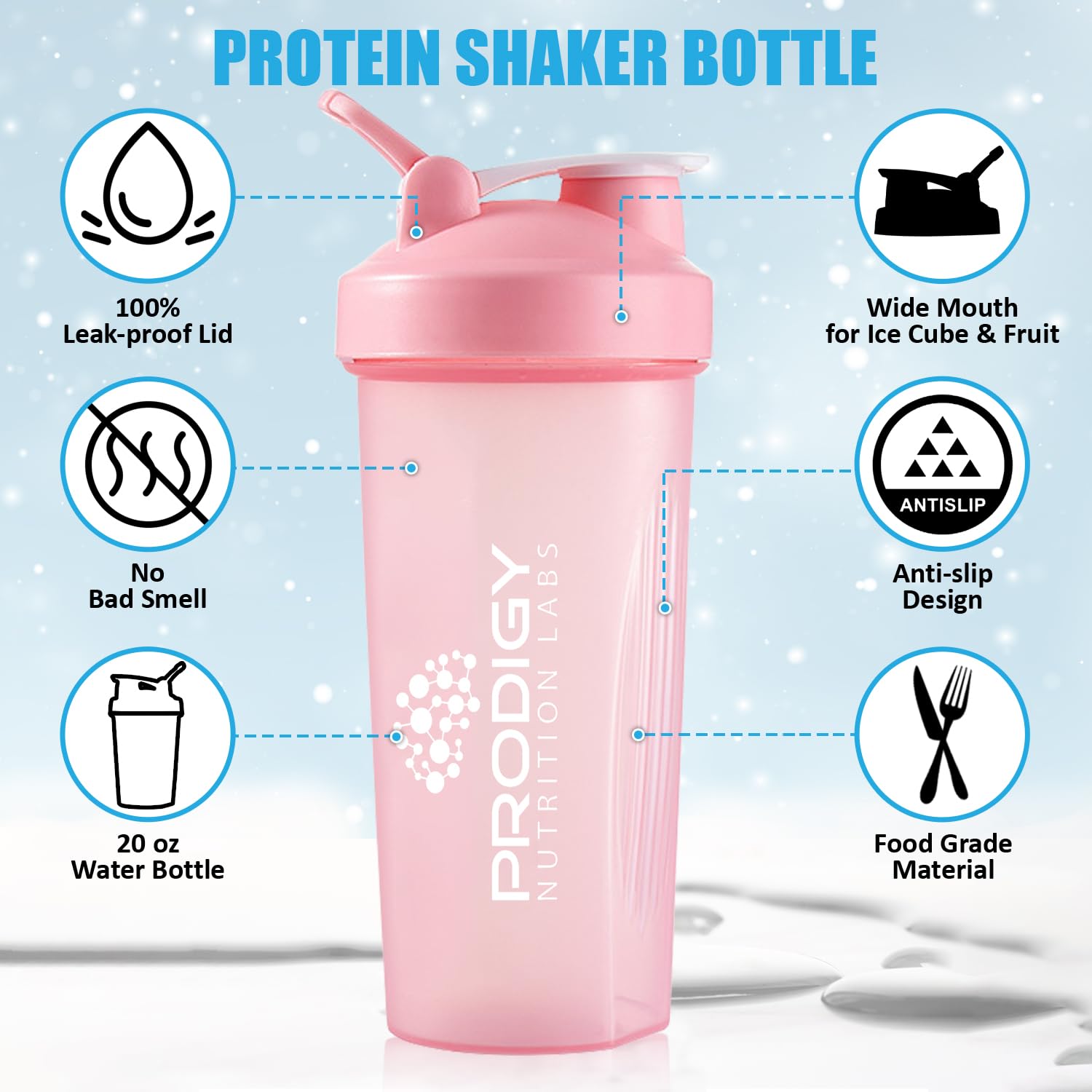 Protein Shaker 20oz Large Shaker Bottle Perfect for Workout Supplements, Protein powder Prodigy Nutrition Labs uk supplements