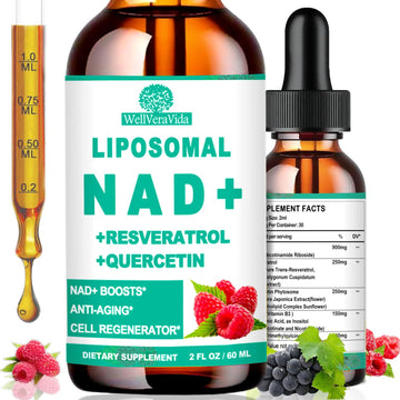 NAD Supplements for Women & Men, Liposomal NAD Nicotinamide Riboside Resveratrol 900mg, TMG, Quercetin, Vitamin B3, Organic Liquid NAD Resveratrol Supplement for Longevity, Energy, Anti-Aging, Focus WellVeraVida uk supplements