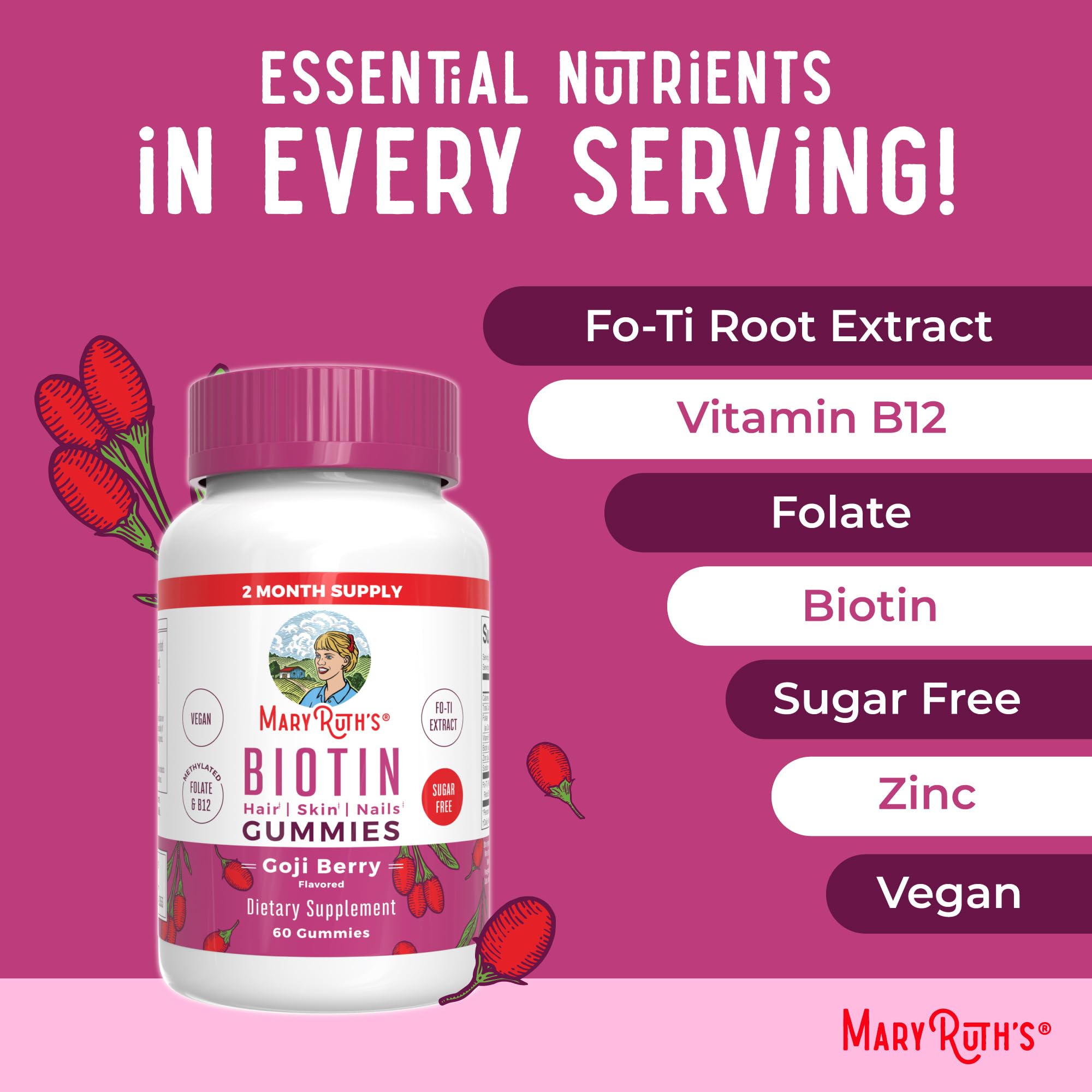 MaryRuth Organics Biotin Gummies | Sugar Free | Vegan | Non-GMO | 2,500 mcg Biotin Supplement | Hair Skin and Nails Vitamins | Hair Growth Vitamins | Hair Growth Supplement | 60 Count MARYRUTH'S uk supplements