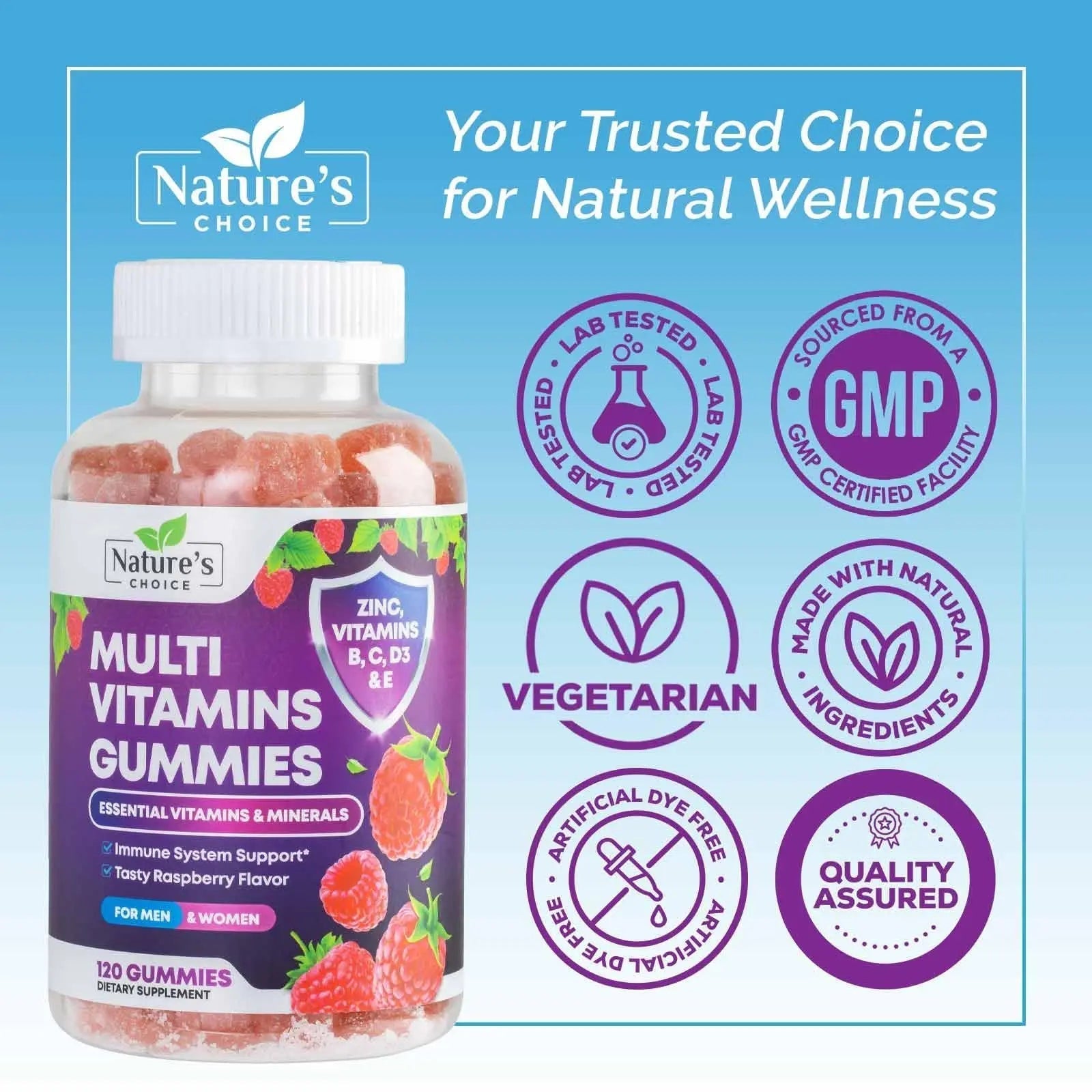 Multivitamin Gummies for Adults - Complete Adult Multivitamins Gummy with Essential Vitamins A, C, D, E, & High Potency B12 for Women & Men Nature's Choice uk supplements