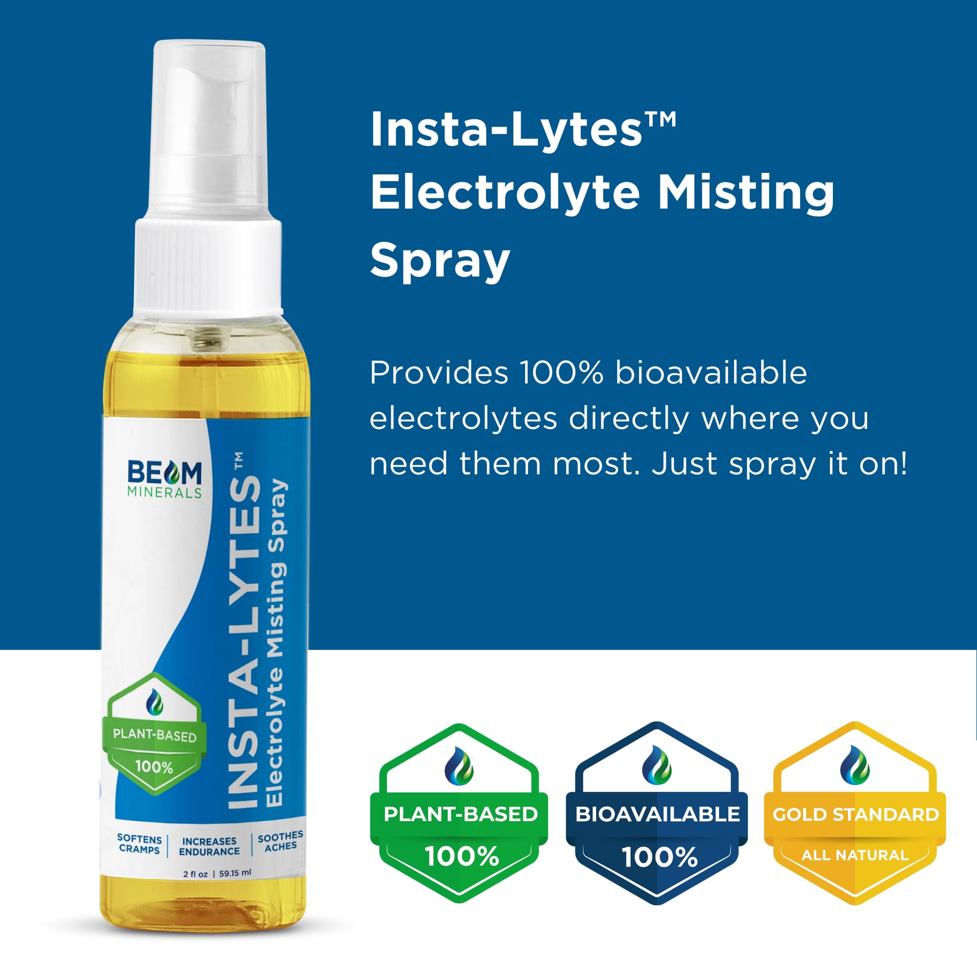 BEAM MINERALS Insta-Lytes | How to Stop Leg Cramps Immediately Electrolyte Misting Spray | Fulvic Acid Trace Minerals | Fast Micronutrients Supplements | 2 fl Oz BEAM MINERALS uk supplements