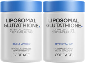 Codeage Liposomal Glutathione Supplement - Pure Reduced Setria L-Glutathione, Liposomal Delivery, Phospholipid Complex - Vegan, Non-GMO - 2-Pack Codeage uk supplements