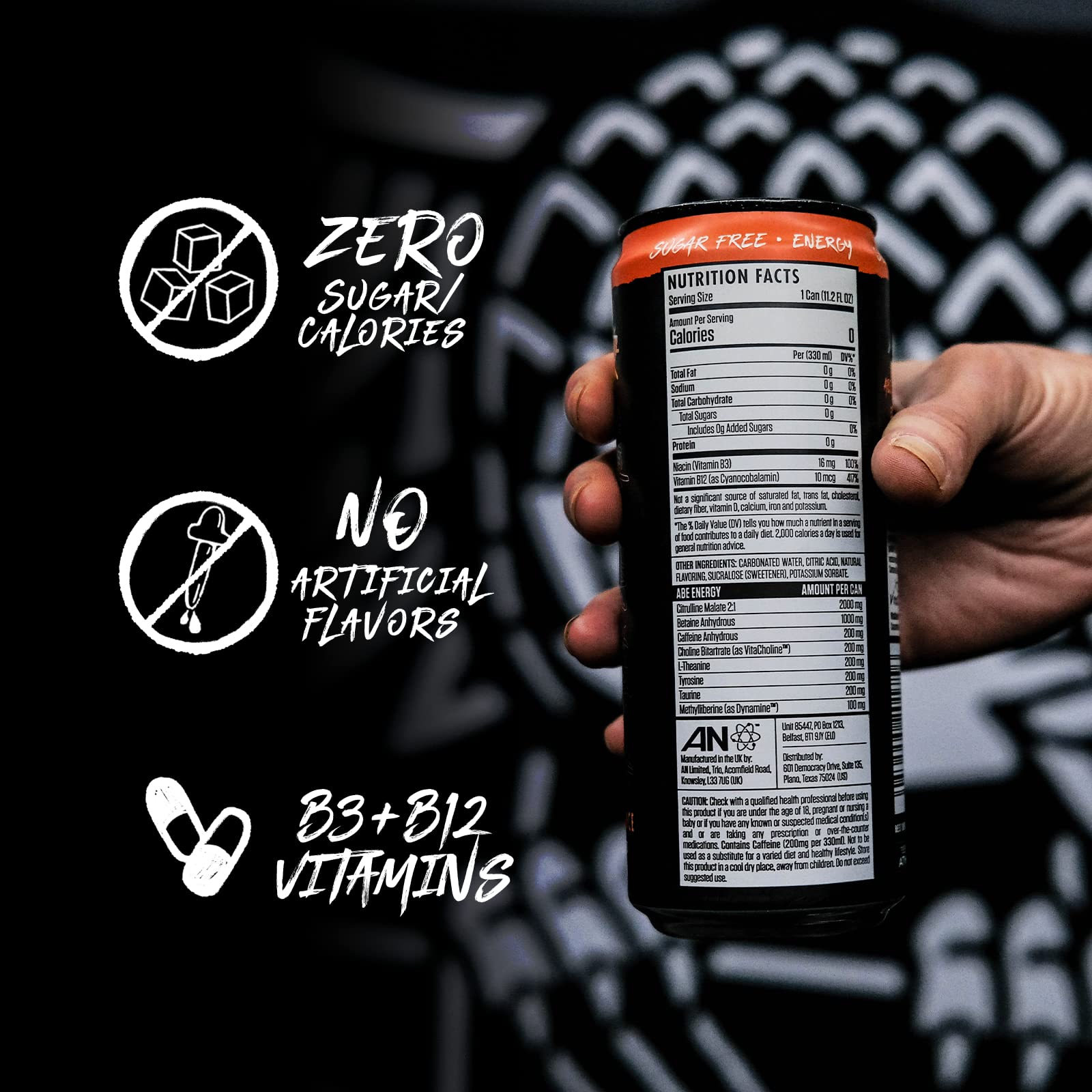 ABE Energy + Performance Sugar Free Energy Drink - All Black Everything Drink With Caffeine ABE all black everything uk supplements