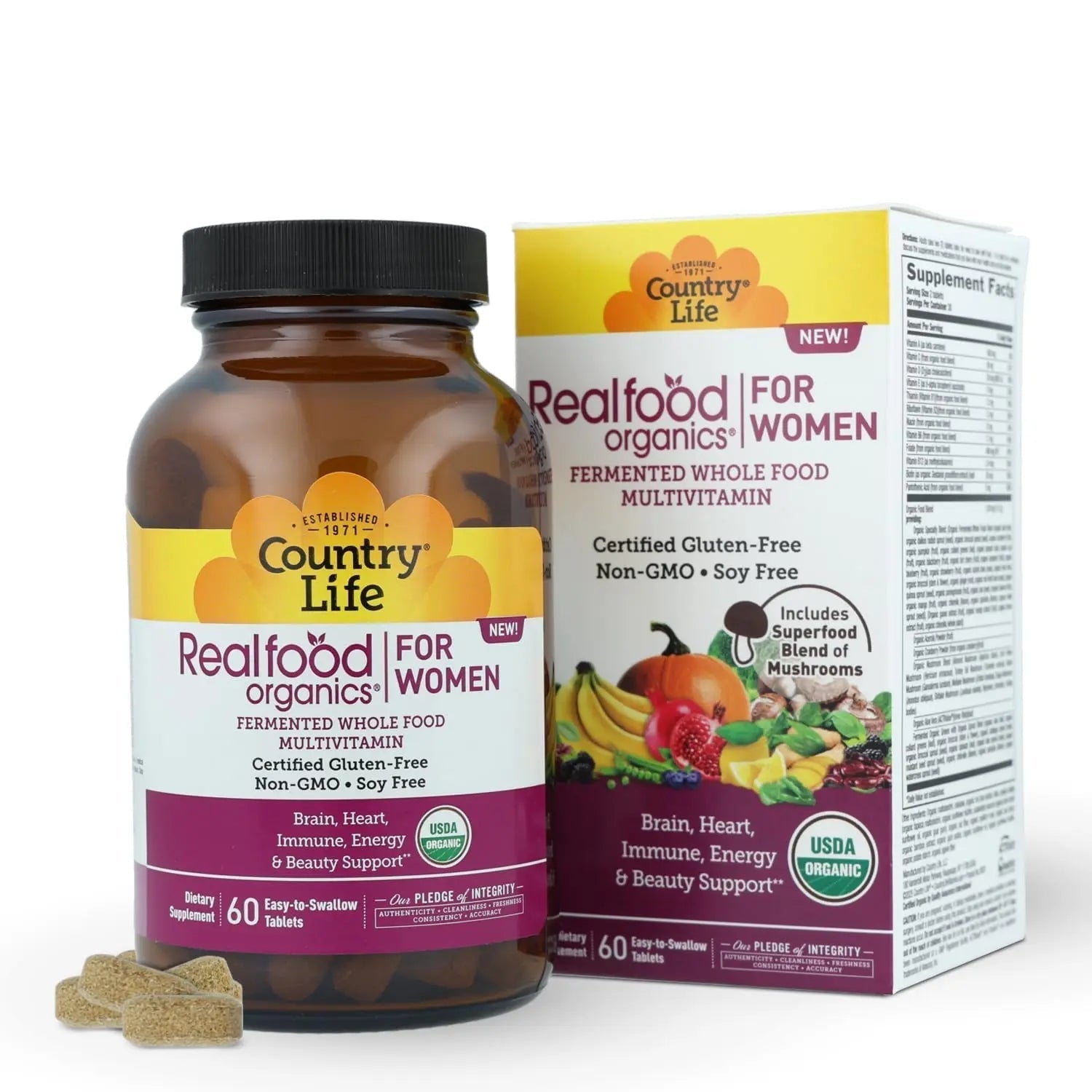 Country Life Realfood Organics Women’s Multivitamin – USDA Organic, Vegan, Gluten-Free – 1,300mg Fermented Whole Foods, Vitamins D, E, B, Folate & Biotin Country Life uk supplements