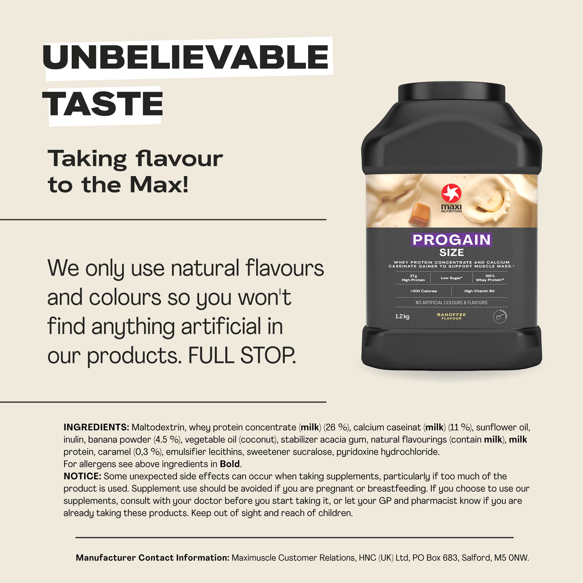MaxiNutrition - Progain, Banoffee - Whey Protein Powder for Size & Muscle Mass – Low Sugar MaxiNutrition uk supplements