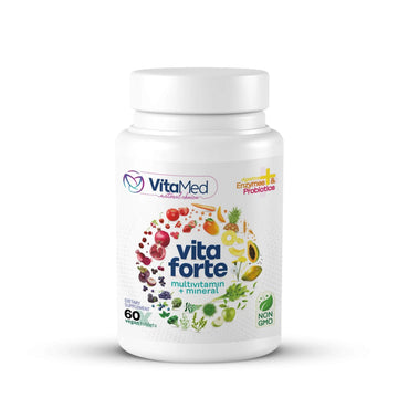 Vita Forte Vegan Multivitamin with Probiotics, Digestive Enzymes & 42 Fruits & Vegetables – Halal Certified VitaMed uk supplements
