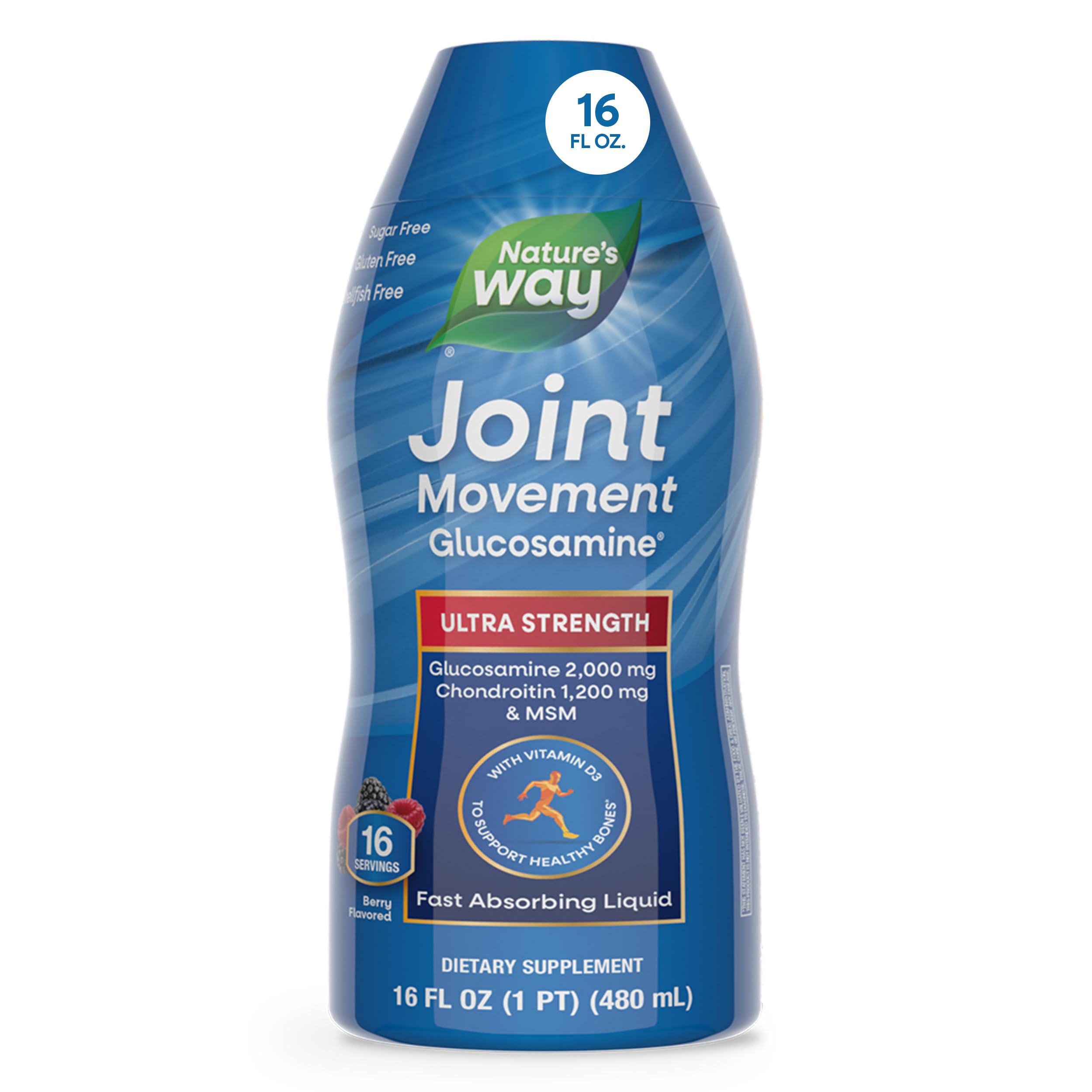 Nature's Way Joint Movement Glucosamine Fast Absorbing Liquid, Ultra Strength, Supports Healthy Bones*, Liquid Glucosamine Chondroitin, MSM with Vitamin D3, Berry Flavored, 16 Fl Oz Nature's Way uk supplements