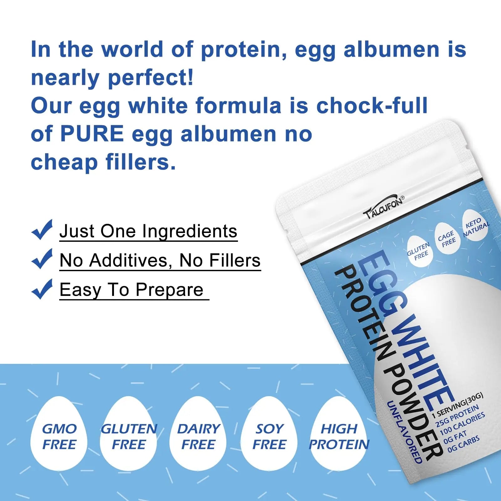 Talcufon Egg White Protein Powder 8 Oz Pasteurized No Additives, High Protein, Gluten-Free Ideal for Baking and Cooking, Unflavored 227G Talcufon uk supplements