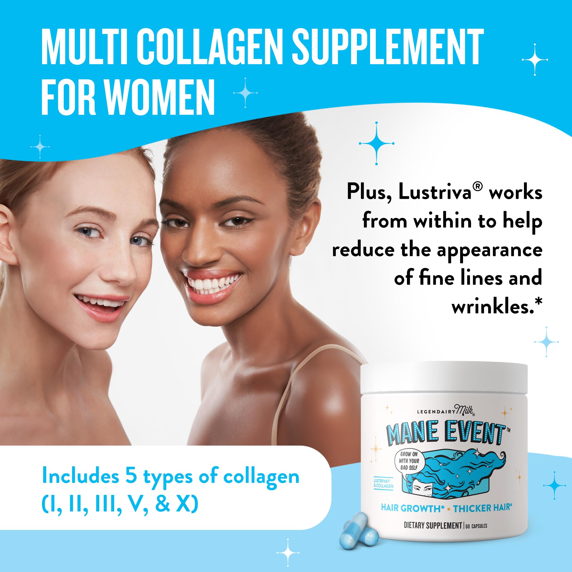 Legendairy Milk Hair Growth Vitamins for Women - Biotin for Hair Growth with Collagen & Lustriva, Hair Loss Products & Supplements for Thinning, Thicker, Fuller, Stronger Skin & Nails, Mane Event™ Legendairy Milk uk supplements