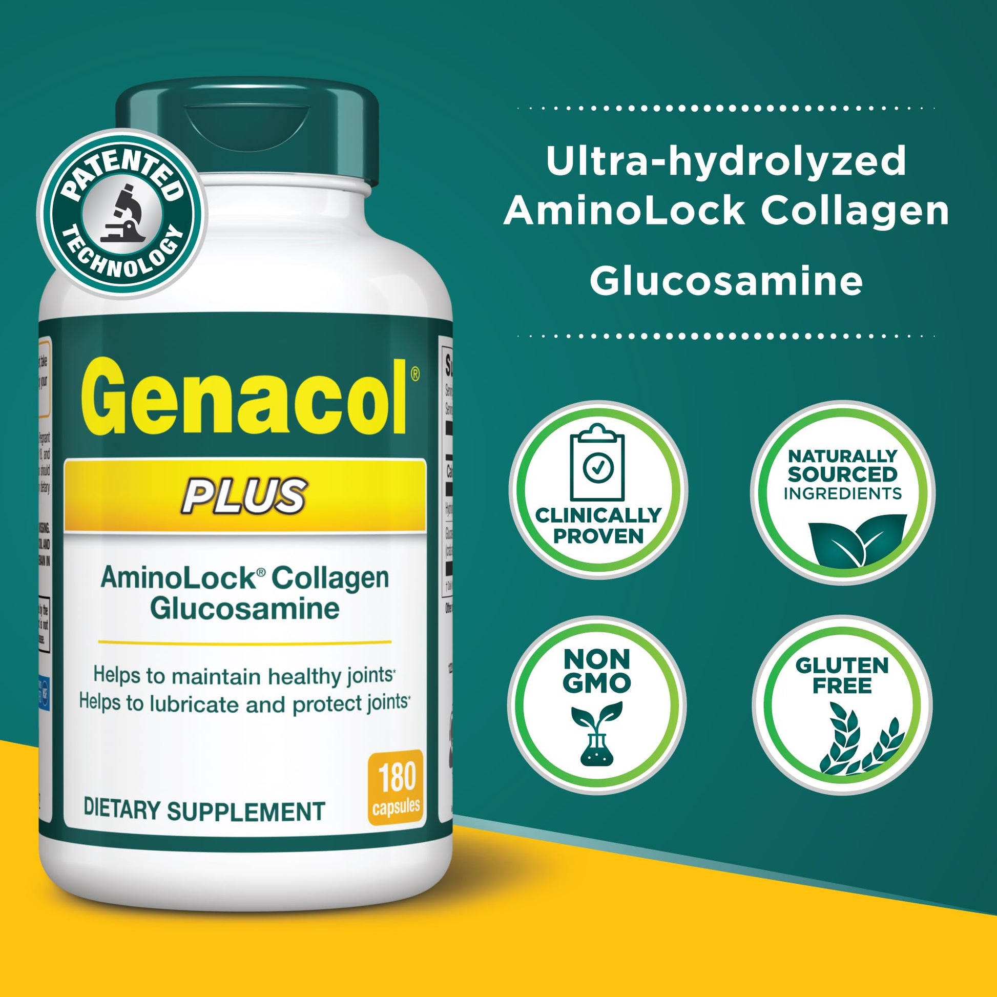 Genacol Plus – Glucosamine and Collagen Joint Supplement, Lubricates, Protects and Maintains Heathy Joints, Relieves Joint Discomfort Plus, 180 Capsules (60-Day Supply) Genacol uk supplements