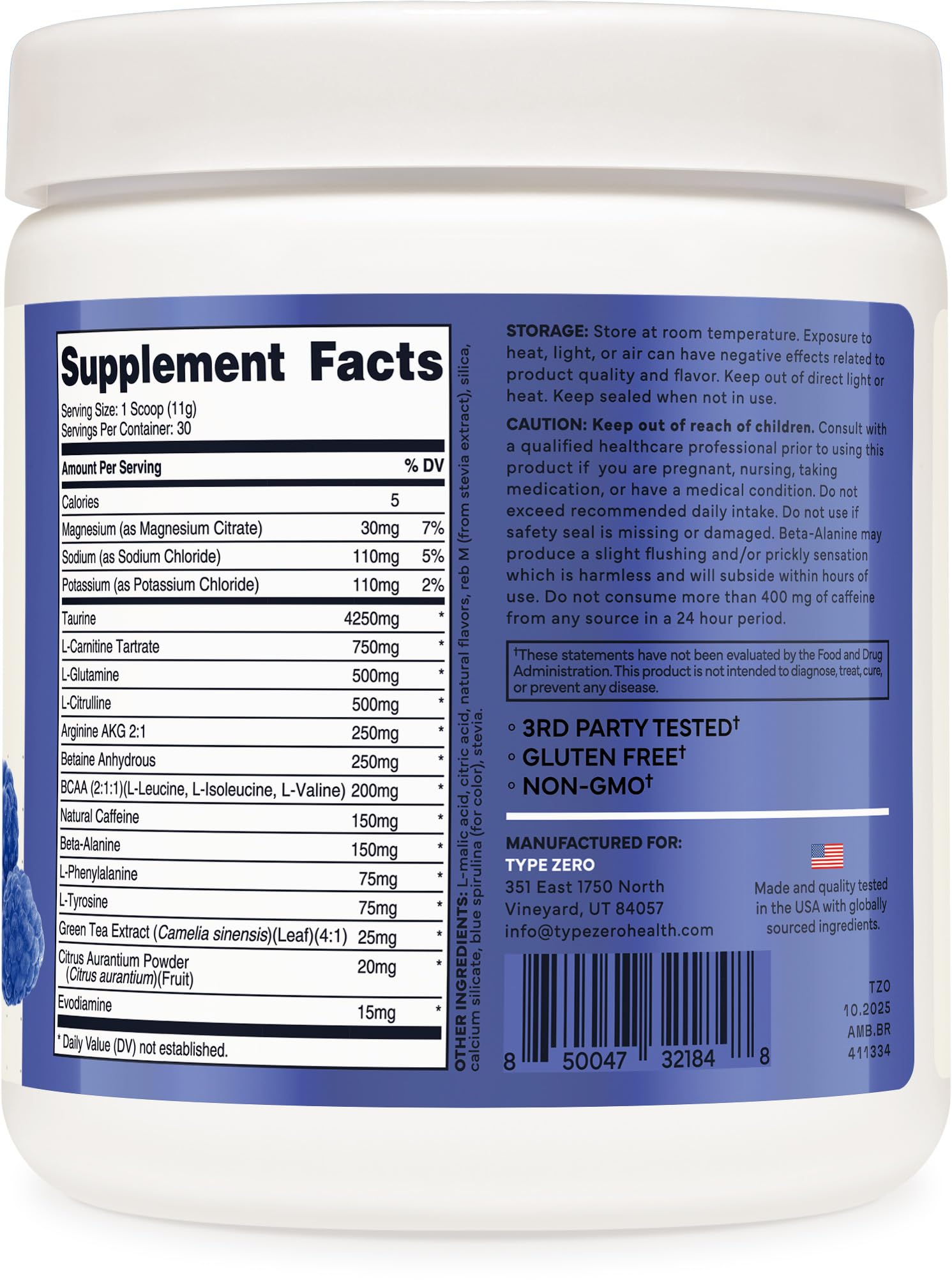 Type Zero Amino Burn - Vegan BCAA + Clean Pre Workout Powder with Arginine AKG, L-Citrulline & Beta Alanine - Amino Acid Clean Energy, Endurance & Hydration Supplement - Blue Raspberry, 30 Servings Type Zero uk supplements
