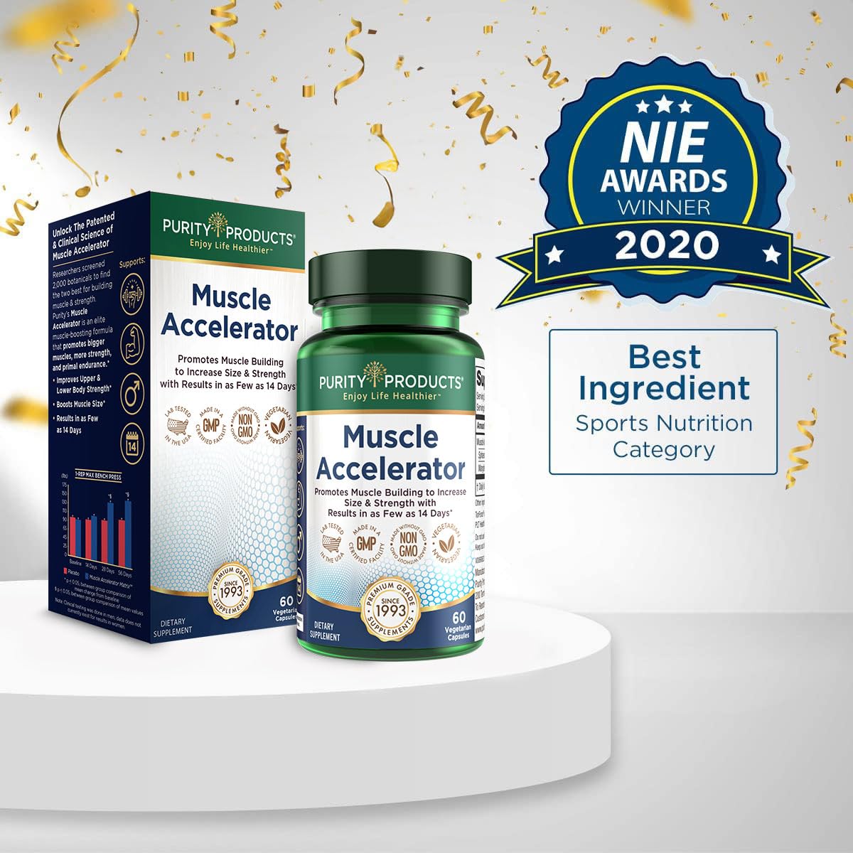 Purity Products Muscle Accelerator 650 mg Patented & Clinically Tested Muscle Accelerator Blend of Ayurvedic Herbal Extracts Promotes Strength, Endurance + Muscle Growth - 60 Veg Caps Purity Products uk supplements