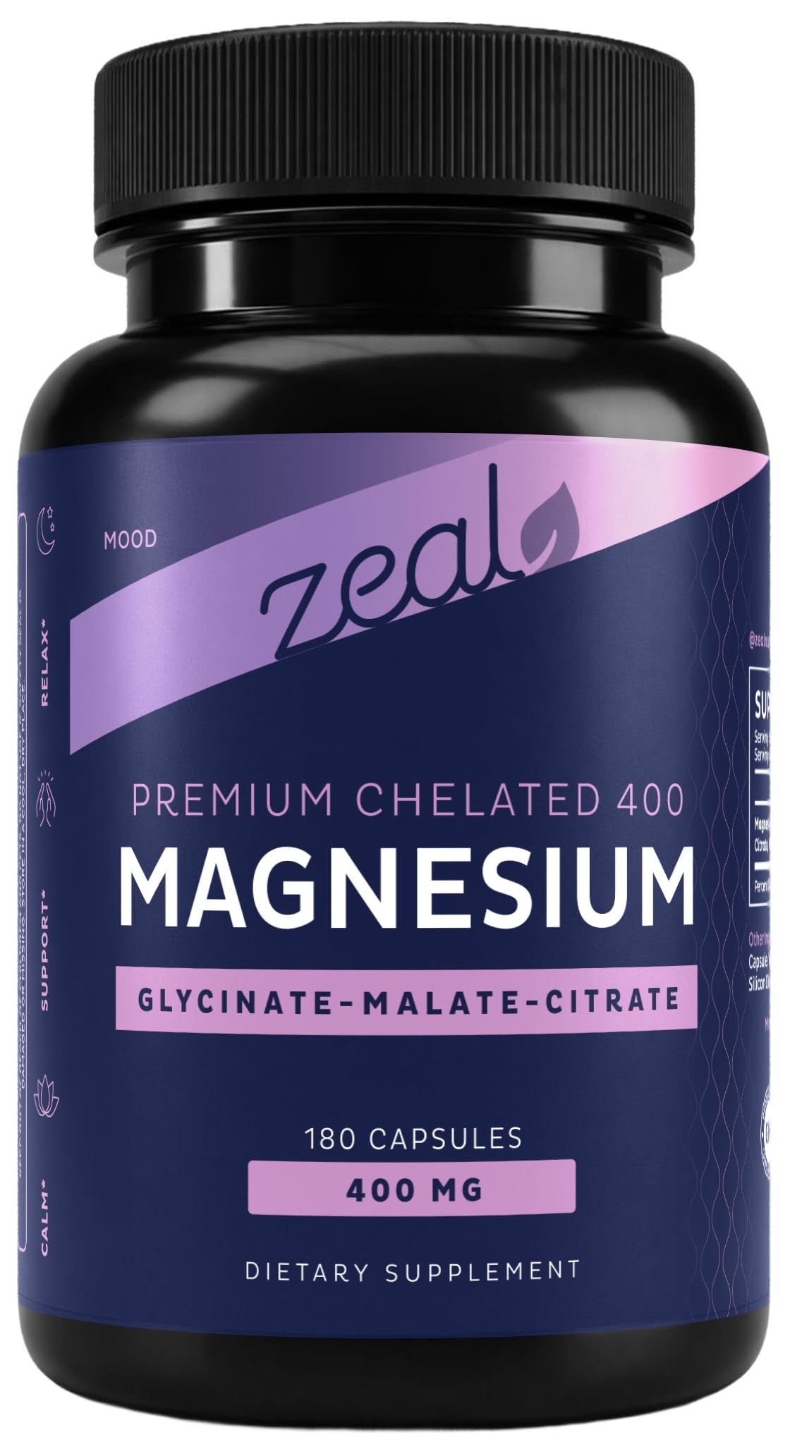Zeal Naturals Triple Magnesium Complex Supplement - Glycinate, Malate, Citrate | 400mg, 180 Capsules | High Absorption Chelated Magnesium for Sleep, Mood, Muscle Recovery, Relaxation Zeal Naturals uk supplements