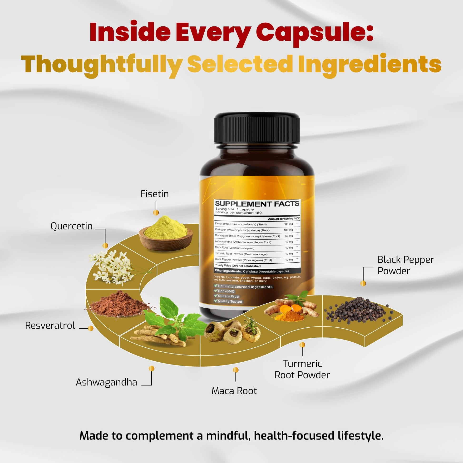 VEGATOT Organic Fisetin Complex 7-in-1 Formula | with Quercetin, Resveratrol, Ashwagandha, Maca Root, Turmeric, Black Pepper | 150 Capsules | Non-GMO, Gluten-Free VEGATOT uk supplements