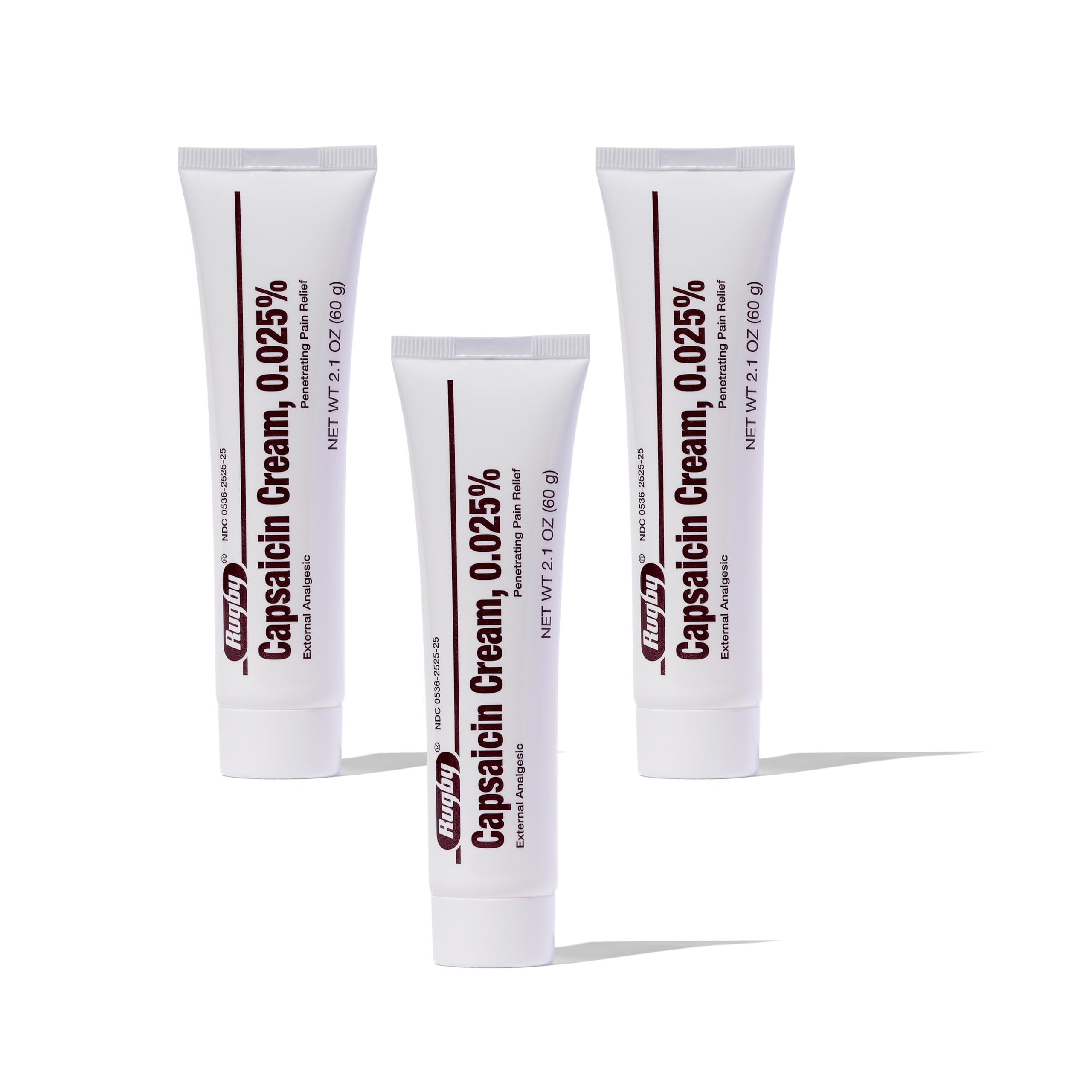 Rugby Capsaicin 0.025% Cream for Penetrating Pain Relief - 2.1 Oz (60g) (3 Pack) RUGBY LABORATORIES uk supplements
