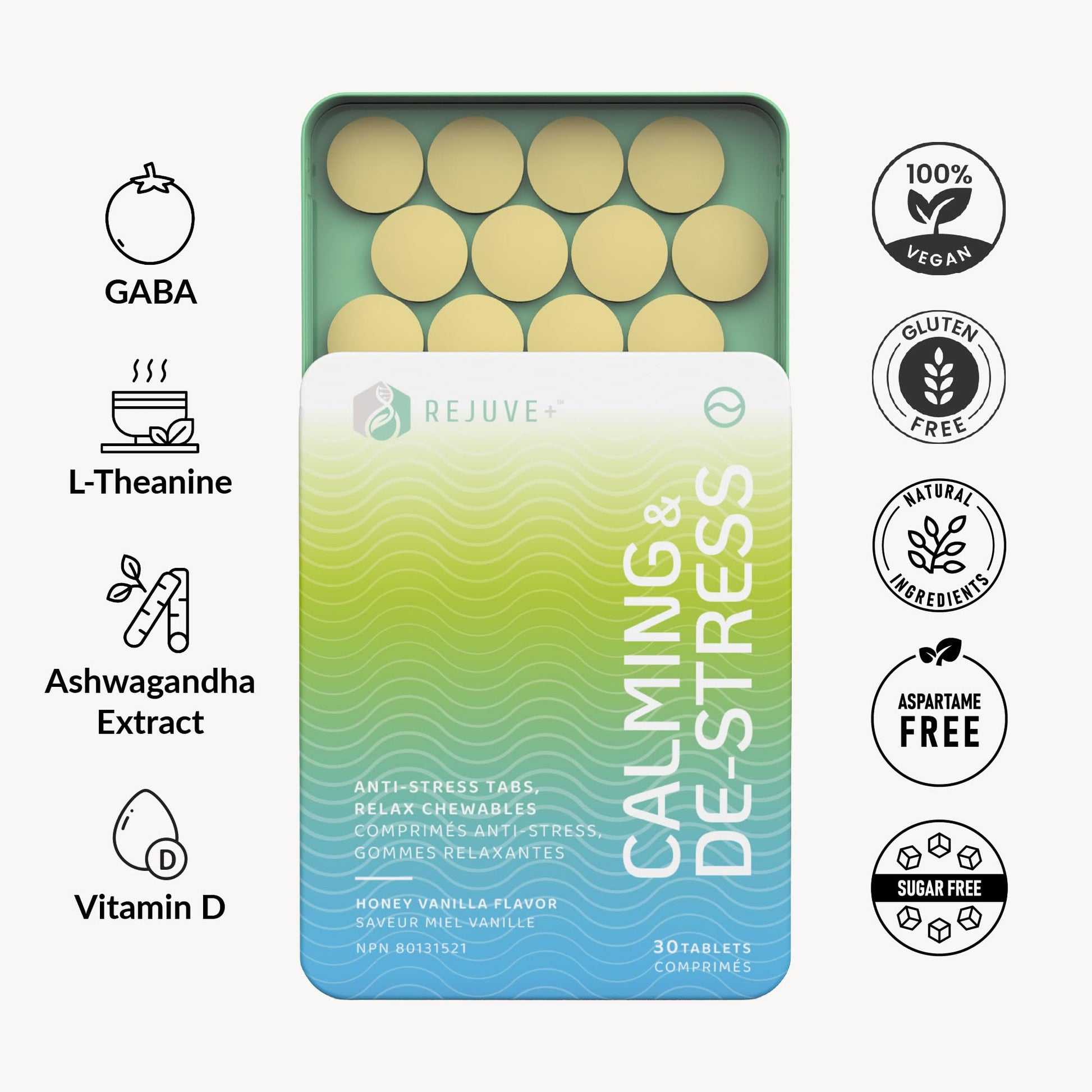 REJUVE+ Calm & Destress Nootropic Supplement – Brain Boost | L-Theanine, GABA, Ashwagandha, Vitamin D | Natural Stress Relief & Relaxation | Sleep Enhancer | Mood Enhancer | Honey Vanilla Flavor (1) REJUVE+ uk supplements