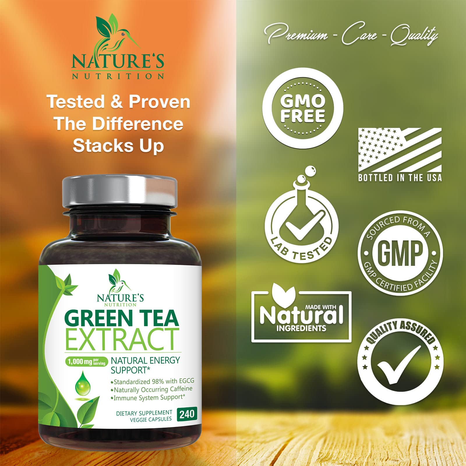 Green Tea Extract Capsules 1000mg 98% Standardized EGCG - 3X Strength for Natural Nature's Nutrition uk supplements
