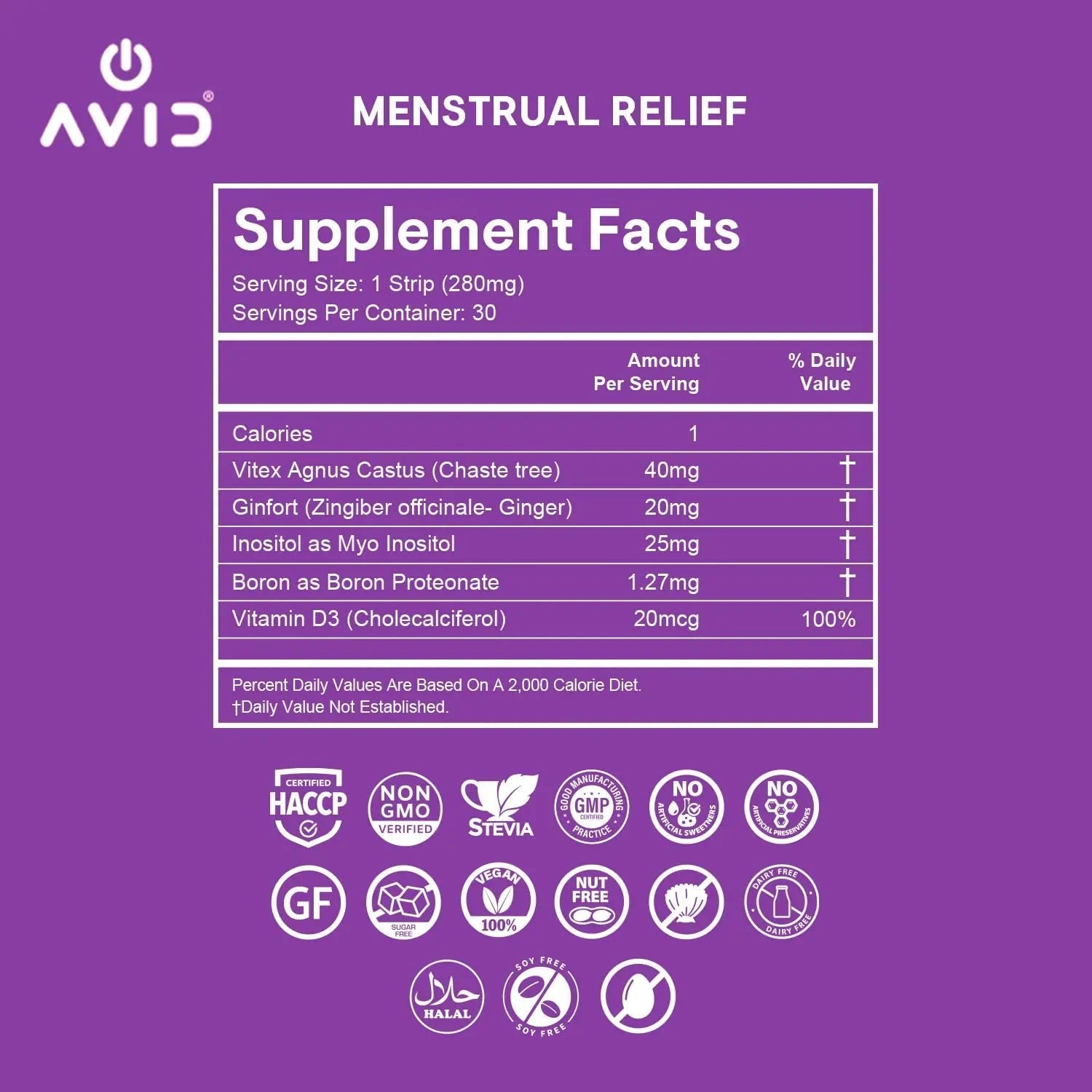 AVID Playboy - Menstrual Relief PMS Oral Strips (30 Edible Strips) Fast Dissolving PMS Cramp Relief & Hormonal Balance Strips for Women - Lemon Ginger Flavored Multi-Benefit PMS Supplement for Women Avid uk supplements