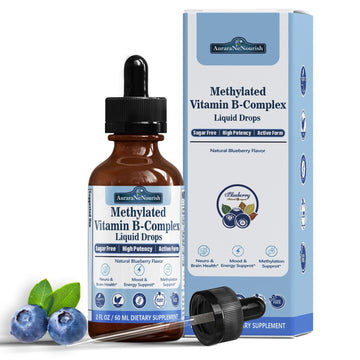 Methylated B Complex Liquid Drops, Complete Methyl B Complex Multivitamin w. 5-MTHF MethylFolate Inositol & Choline, Super B-Complex Methylated for MTHFR Support, Energy Mood Nerve & Brain Health AuraraNeNourish uk supplements