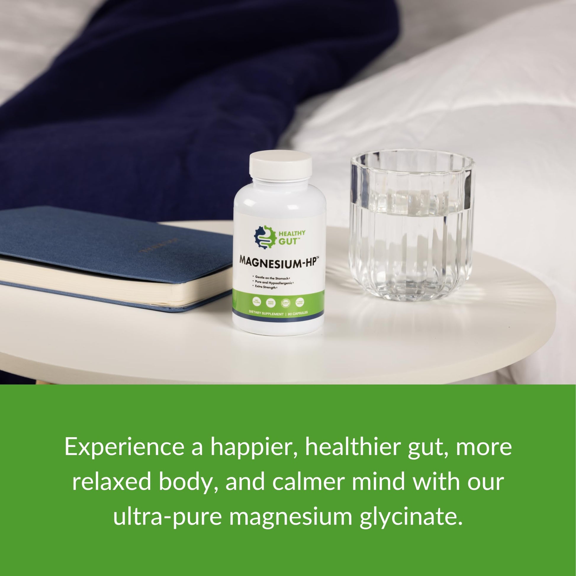 Healthy Gut Magnesium-HP | Ultra Pure Magnesium Glycinate Capsules with Zero Fillers | 180 mg Magnesium Glycinate | 90 Servings Healthy Gut uk supplements