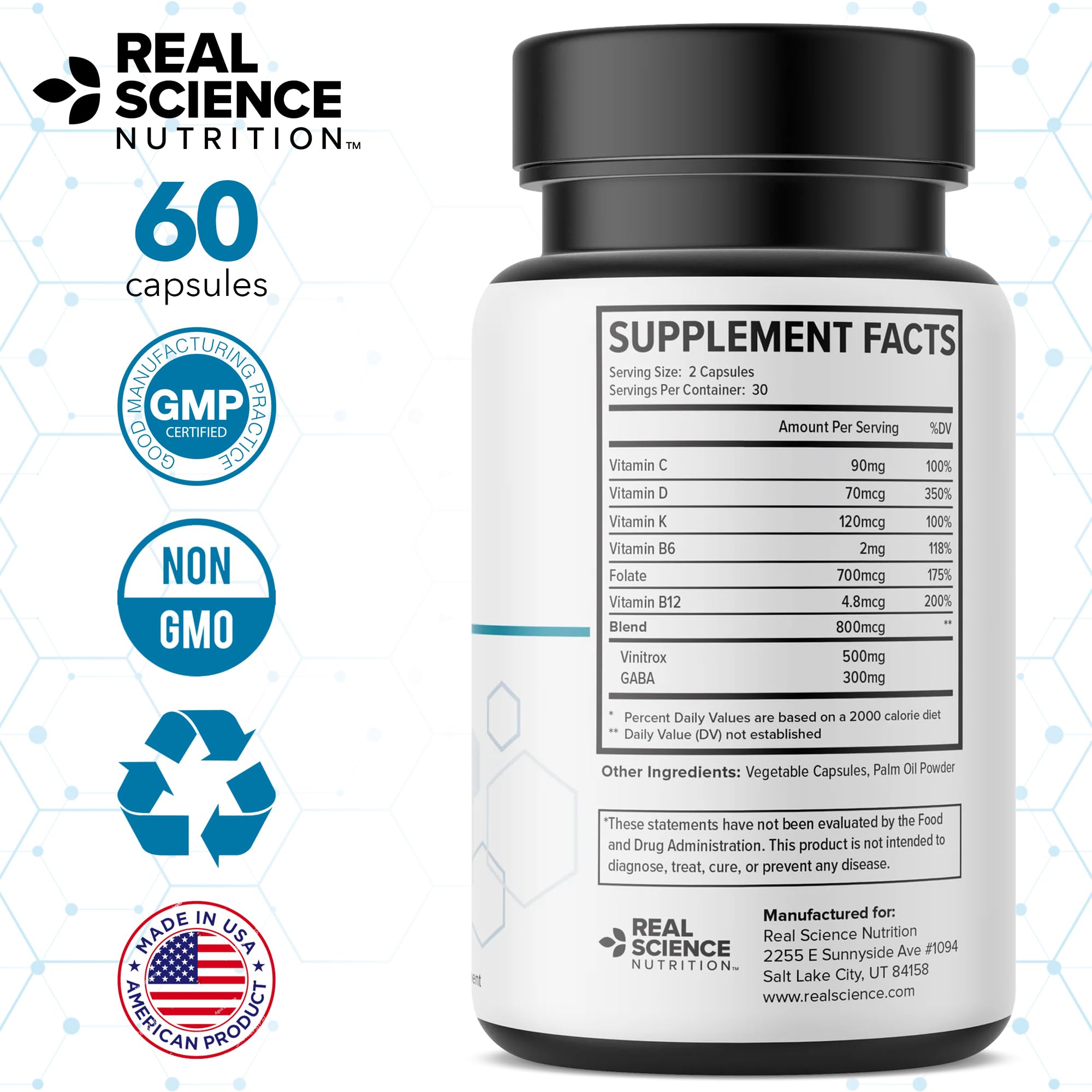Real Science Nutrition BreatheEasy Lung Support Supplement for Lung Health & Respiratory Wellness – Lung Cleanse Formula with Vinitrox, GABA for Circulation Support - Made in USA - 60 Capsules Real Science Nutrition uk supplements