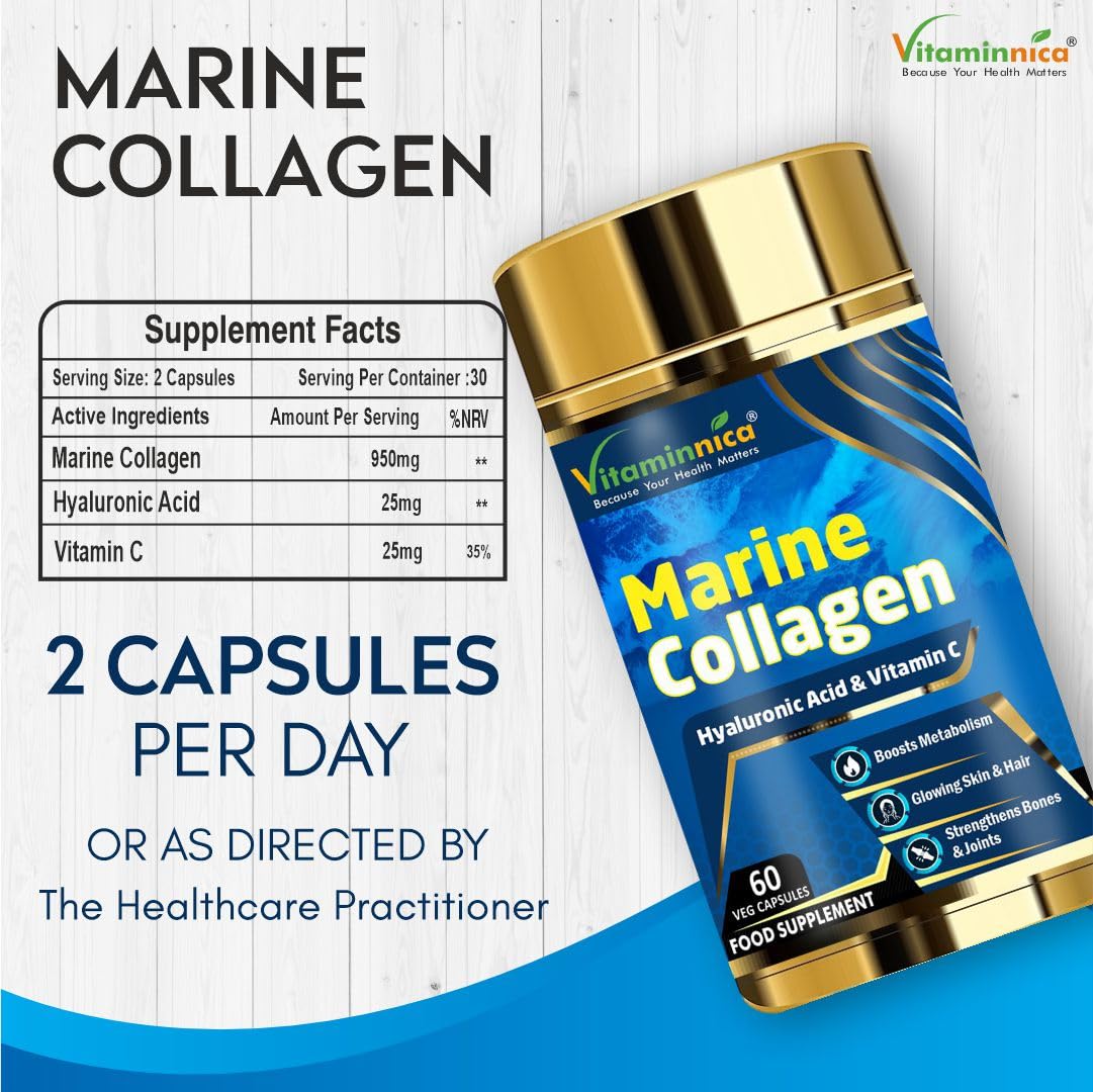 Vitaminnica Marine Collagen Capsules with Hyaluronic Acid & Vitamin C - Skin, Hair, Bones & Joints Vitaminnica Because your Health Matters uk supplements