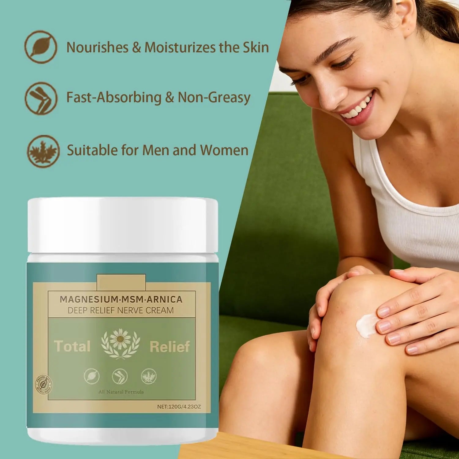 HANGWON Total Relief Magnesium Soothing Cream Advanced nerve Comfort with Arnica, Menthol, MSM,Fast-Absorbing for Relief Joint, Feet, Hands, Legs, Muscles, and Waist, Natural Ingredient -4floz/114g HANGWON uk supplements