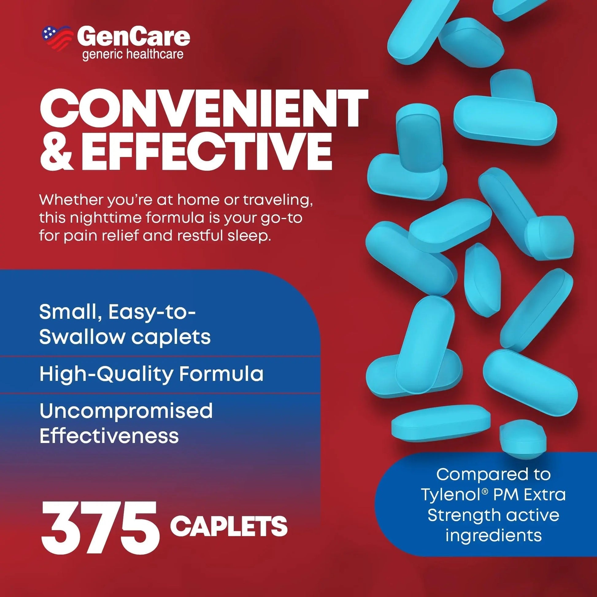 GenCare Extra Strength Acetaminophen PM 500 mg (375 Tablets) | Ultimate Pain Relief & Sleep Support for Adults | Quick Acting & Non Habit Forming Headache Relief | Eases Aches & Joint Discomfort GenCare uk supplements