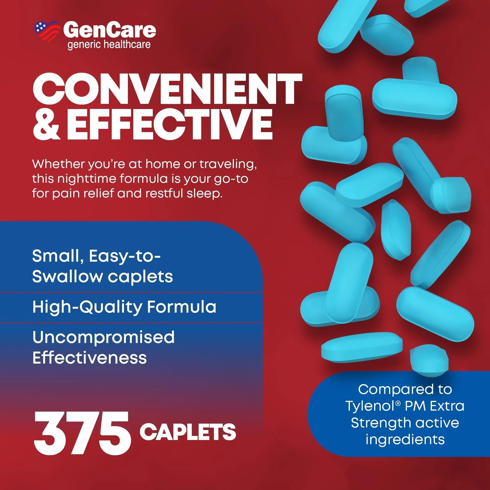 GenCare Extra Strength Acetaminophen PM 500 mg (375 Tablets) | Ultimate Pain Relief & Sleep Support for Adults | Quick Acting & Non Habit Forming Headache Relief | Eases Aches & Joint Discomfort GenCare uk supplements
