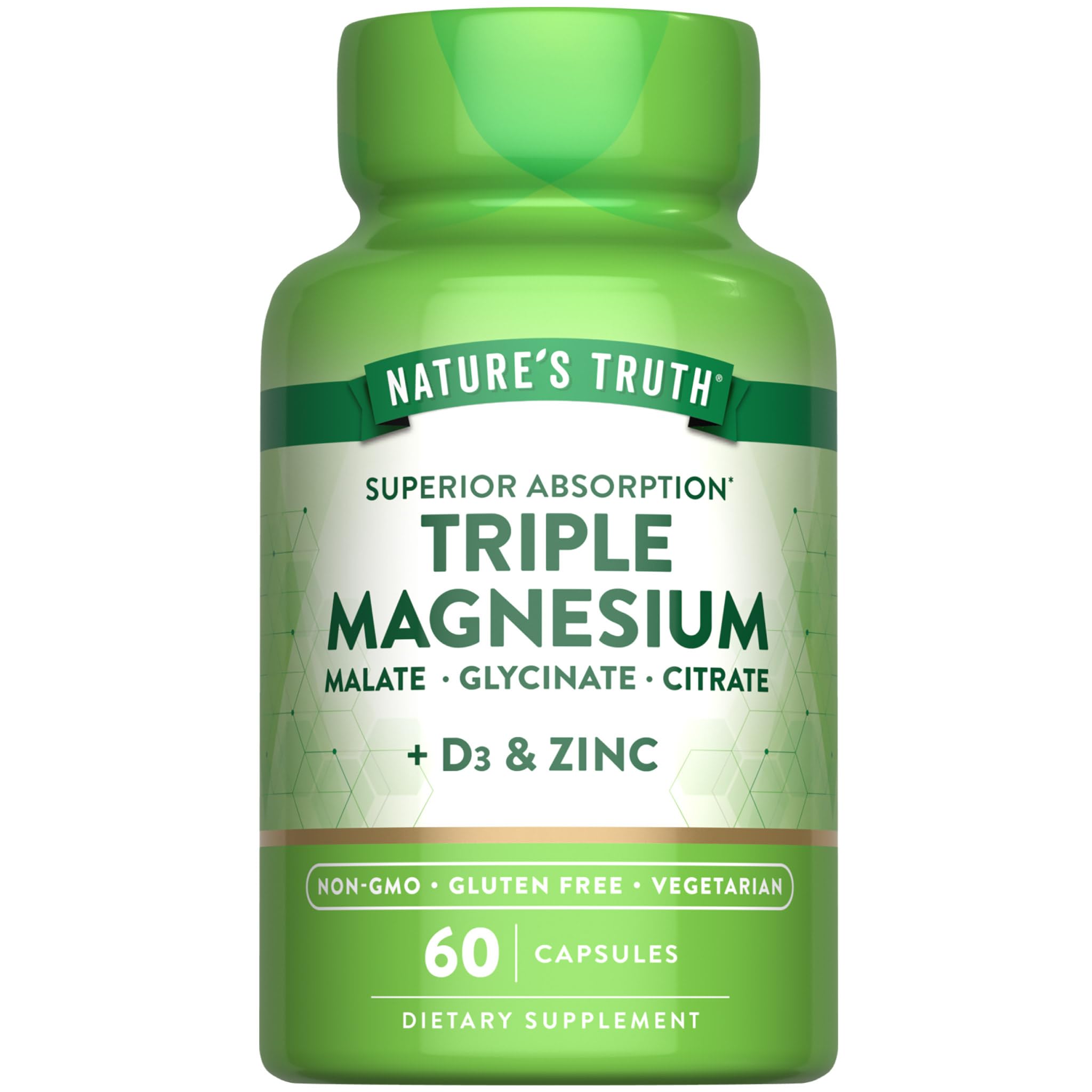 Nature's Truth Triple Magnesium Complex Supplement | 60 Capsules | Glycinate, Citrate & Malate | with D3 & Zinc | Vegetarian, Non-GMO, & Gluten Free Nature's Truth uk supplements
