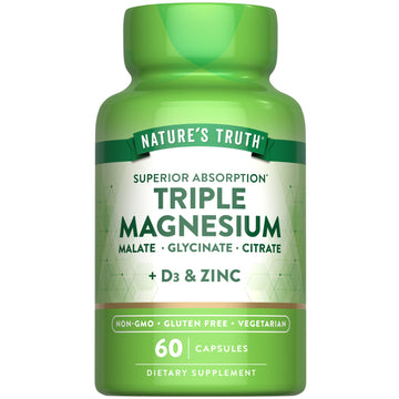 Nature's Truth Triple Magnesium Complex Supplement | 60 Capsules | Glycinate, Citrate & Malate | with D3 & Zinc | Vegetarian, Non-GMO, & Gluten Free Nature's Truth uk supplements