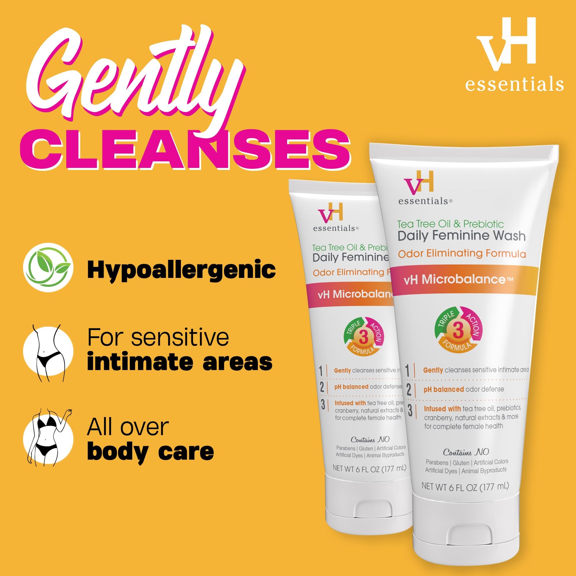 vH essentials, Ph Balanced Daily Feminine Wash, Tea Tree Oil & Prebiotic vH essentials uk supplements
