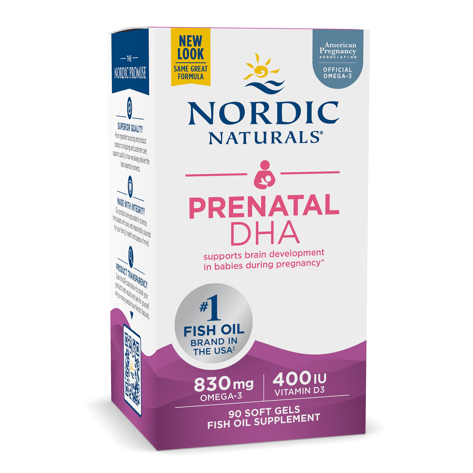 Nordic Naturals Prenatal DHA, Unflavored - 830 mg Omega-3 + 400 IU Vitamin D3 - 90 Soft Gels - Supports Brain Development in Babies During Pregnancy & Lactation - Non-GMO - 45 Servings Nordic Naturals uk supplements