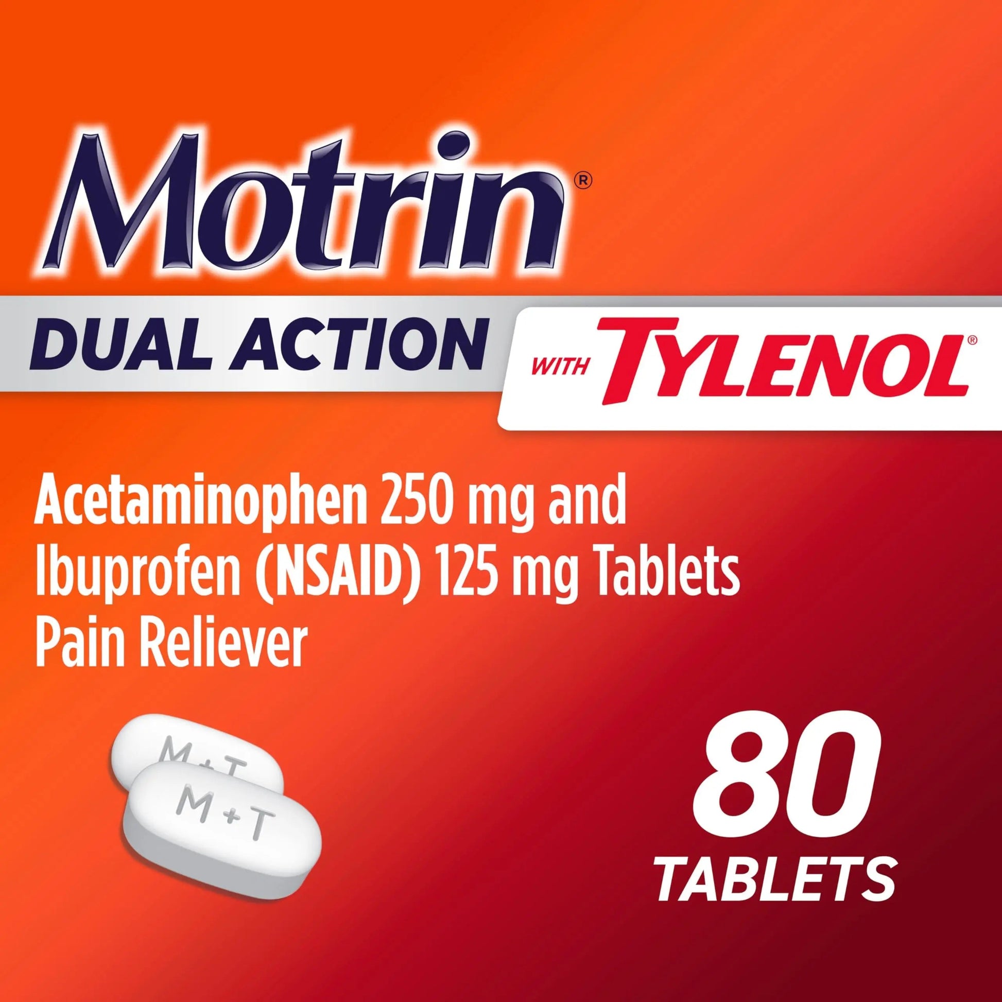 Motrin Dual Action with Tylenol, Fast-Acting Dual Action Pain Reliever with Ibuprofen & Acetaminophen for Minor Aches & Pains, Ibuprofen (NSAID) 125 mg & Acetaminophen 250 mg, 80 ct Motrin uk supplements