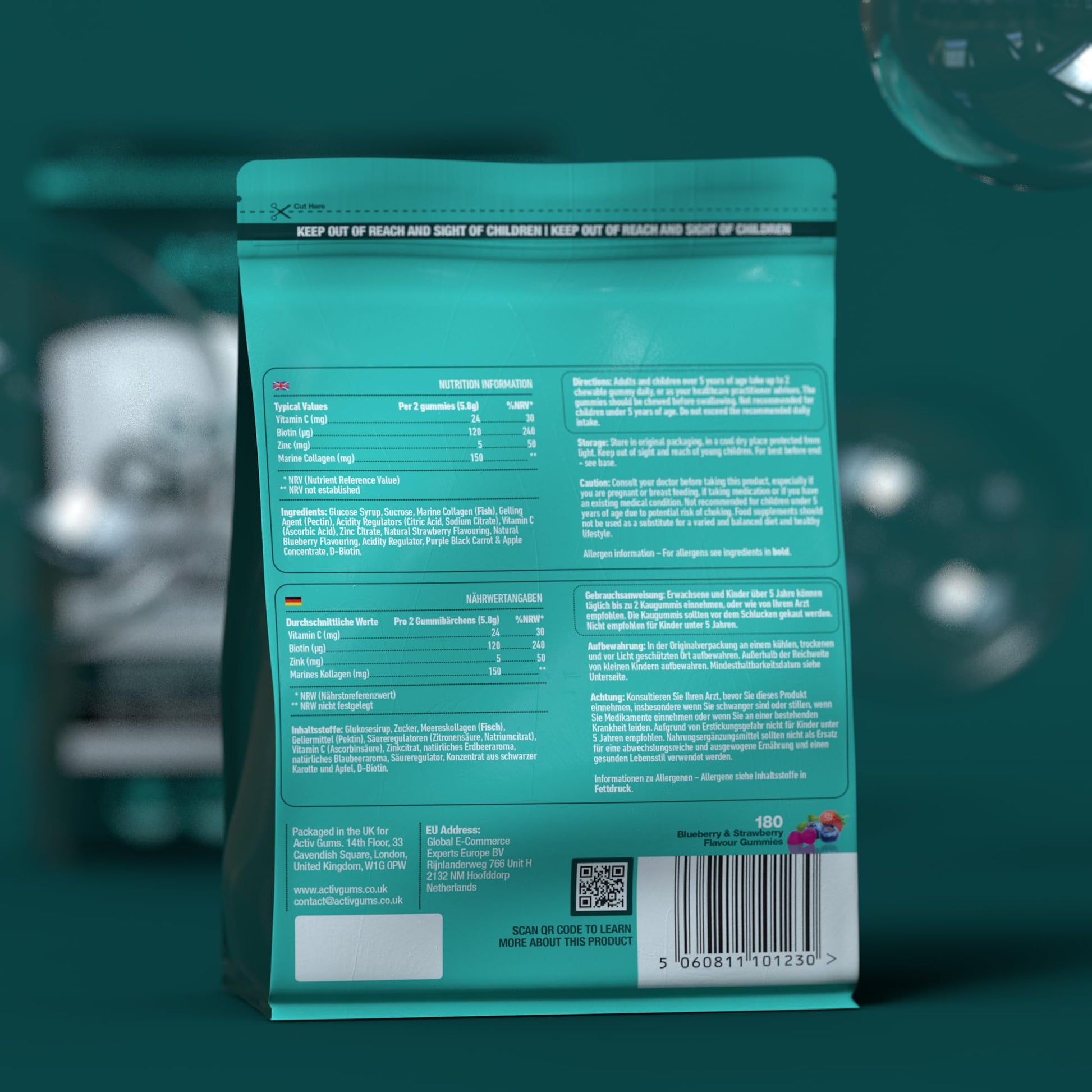 Marine Collagen Complex 180 Gummies. Strawberry & Blueberry Flavour. Resealable & Recyclable Pouch. Contains Marine Collagen, Vitamin C Activ Gums uk supplements