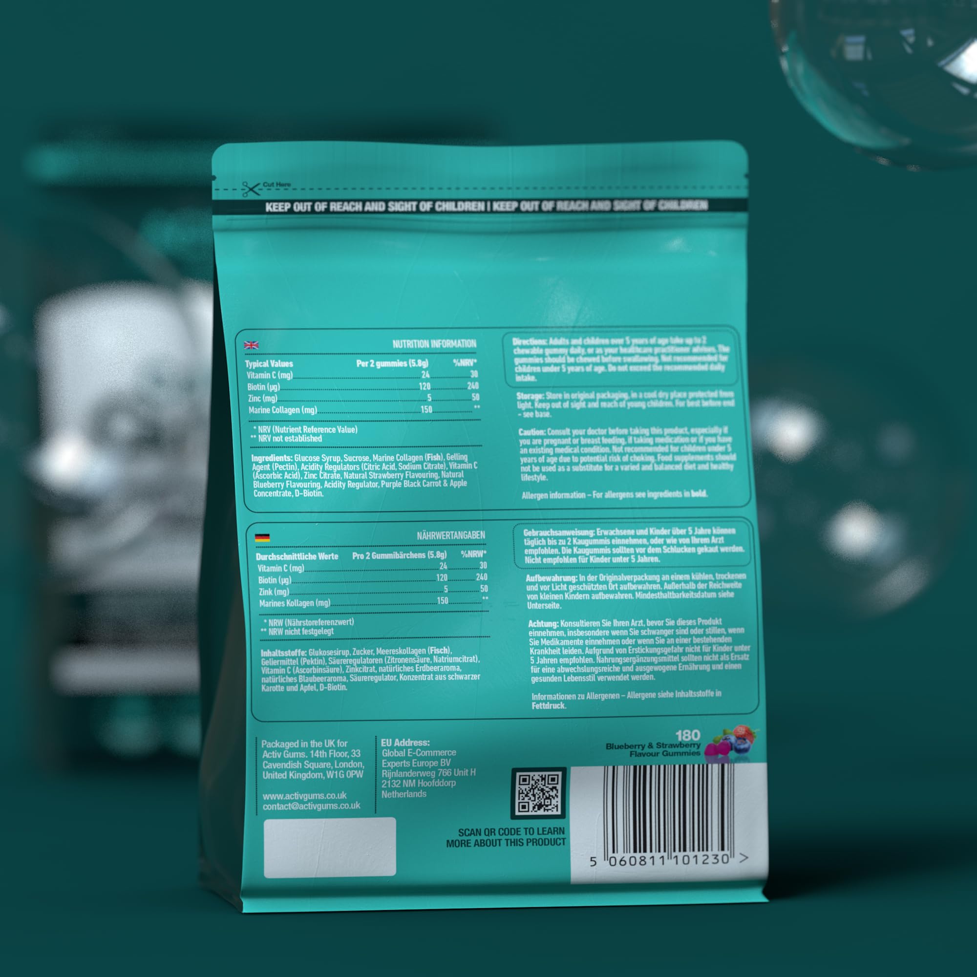 Marine Collagen Complex 180 Gummies. Strawberry & Blueberry Flavour. Resealable & Recyclable Pouch. Contains Marine Collagen, Vitamin C Activ Gums uk supplements