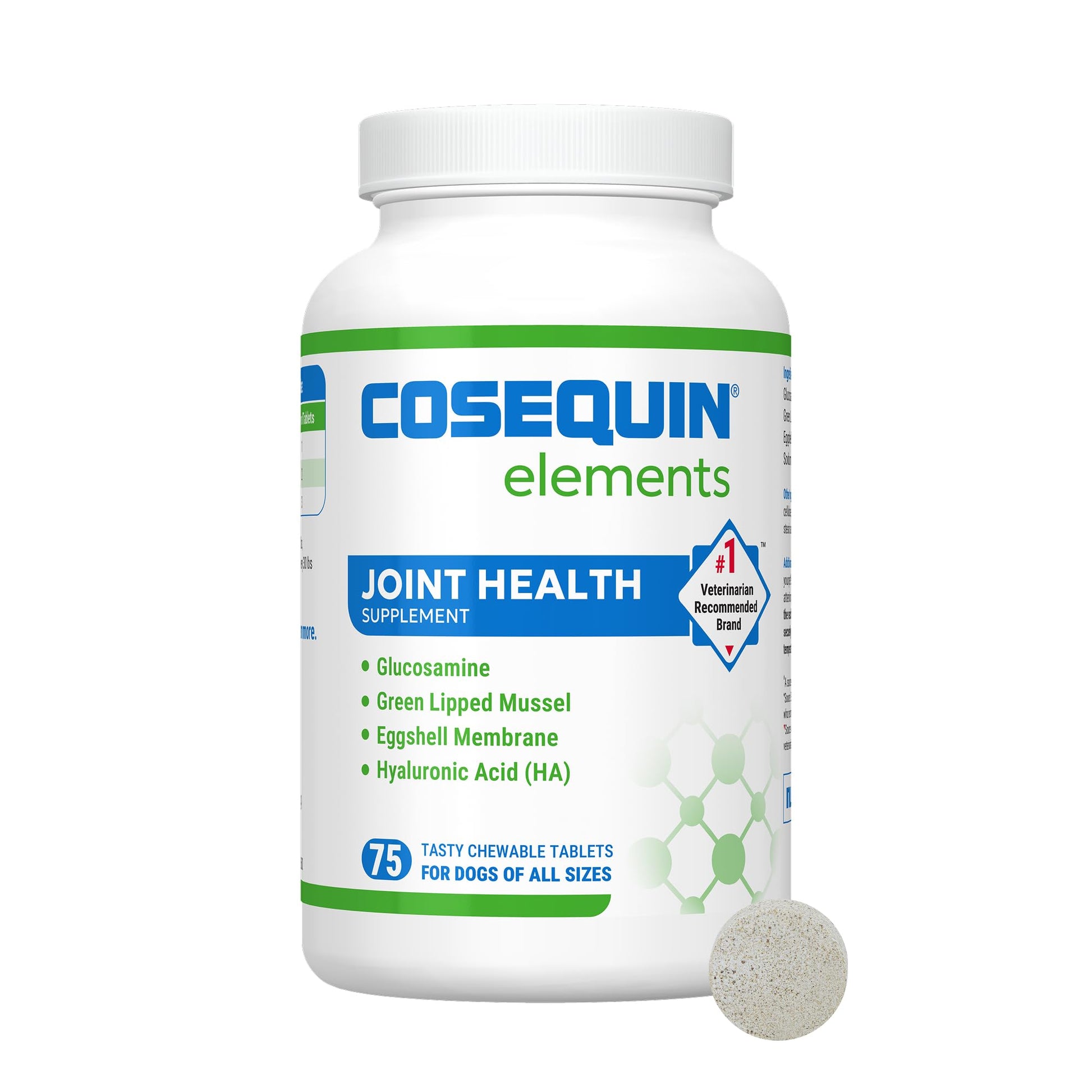 Nutramax Cosequin Elements Dog Joint Health Supplement with Glucosamine, Green Lipped Mussel, Omega-3s, Eggshell Membrane, Hyaluronic Acid, & Postbiotics, 75 Tasty Chewable Tablets for Dogs Nutramax Laboratories uk supplements